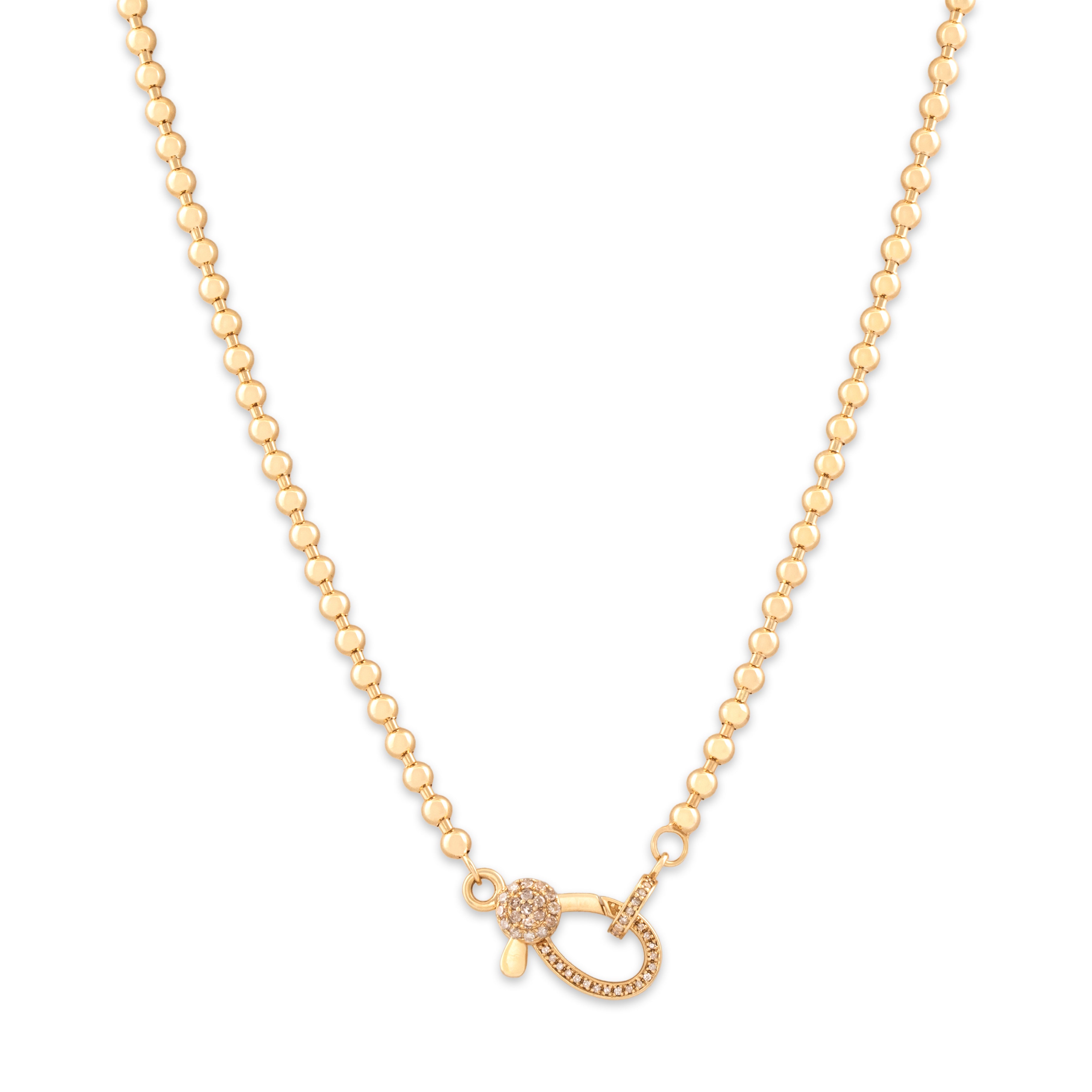 Estate 14k Yellow Gold Diamond Bubble Chain Carabiner Clasp Necklace 16-18