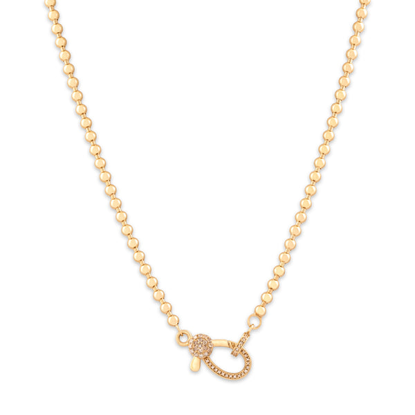 Estate 14k Yellow Gold Diamond Bubble Chain Carabiner Clasp Necklace 16-18