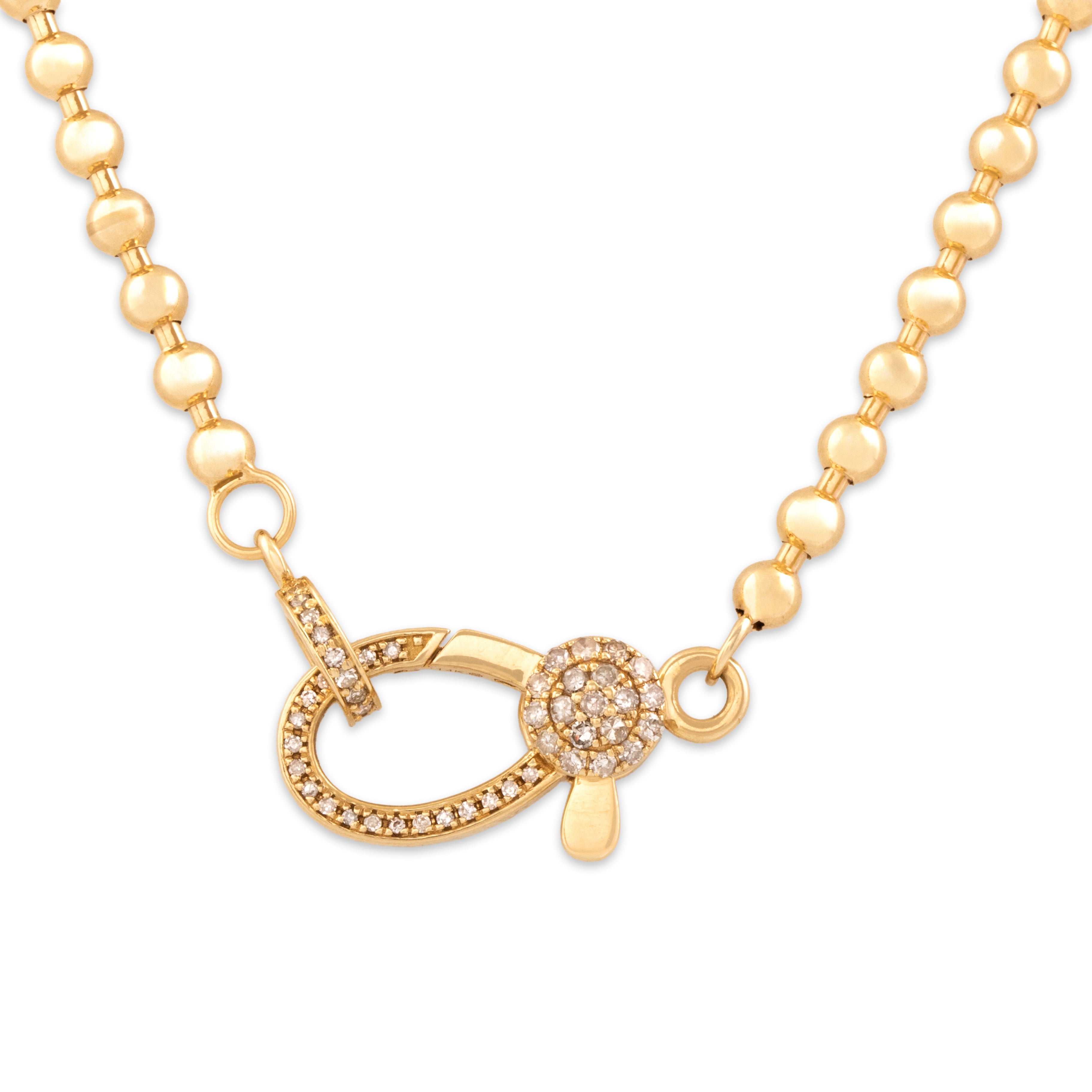 Estate 14k Yellow Gold Diamond Bubble Chain Carabiner Clasp Necklace 16-18