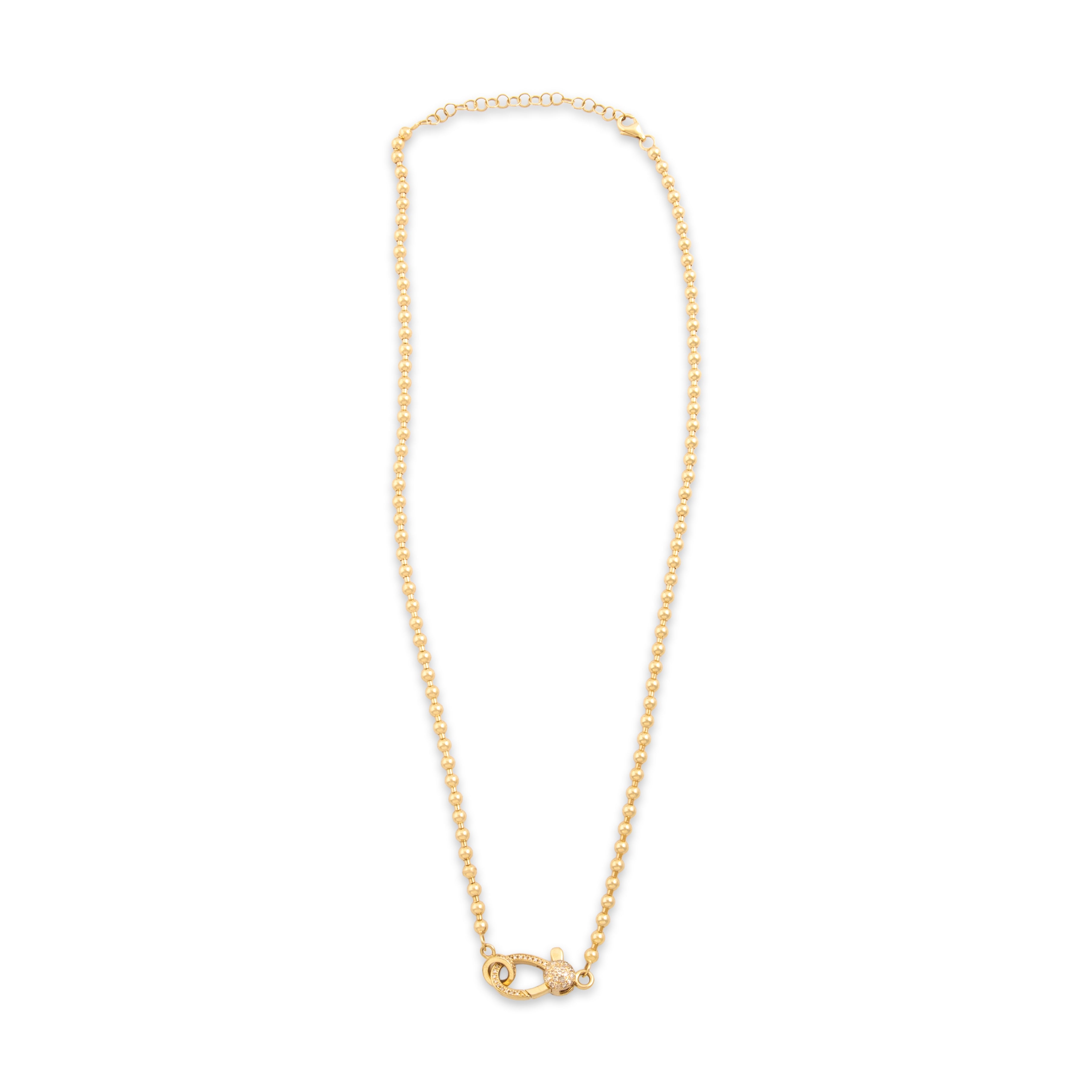 Estate 14k Yellow Gold Diamond Bubble Chain Carabiner Clasp Necklace 16-18