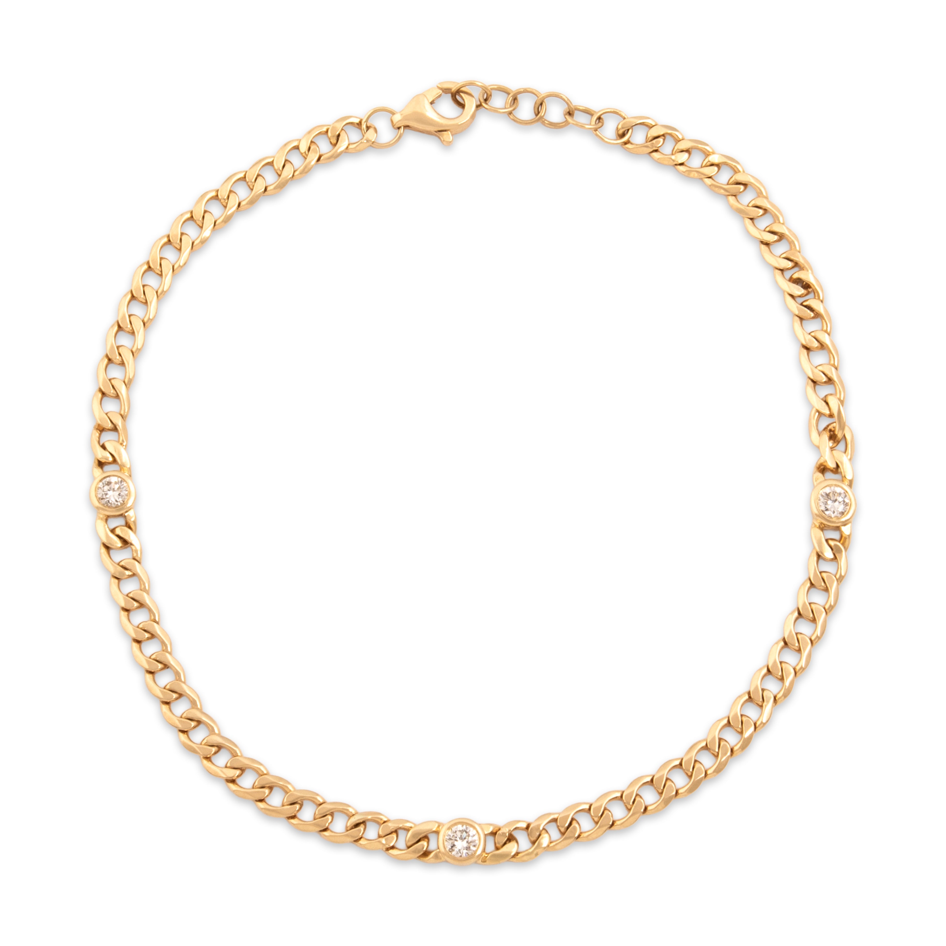 Vintage 14k Yellow Gold Diamond Bezel Station Curb Bracelet - Overall view