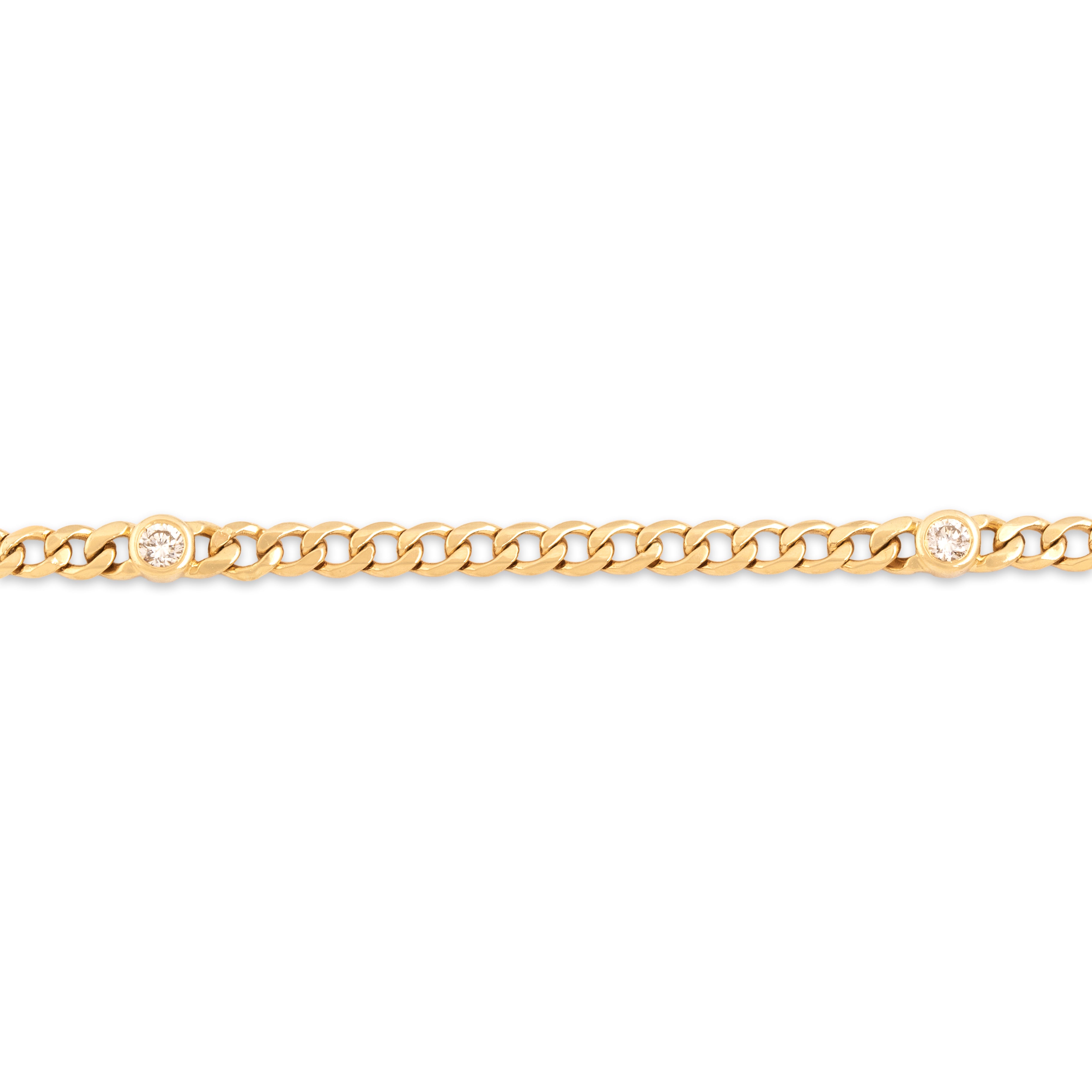Vintage 14k Yellow Gold Diamond Bezel Station Curb Bracelet - Close-up view