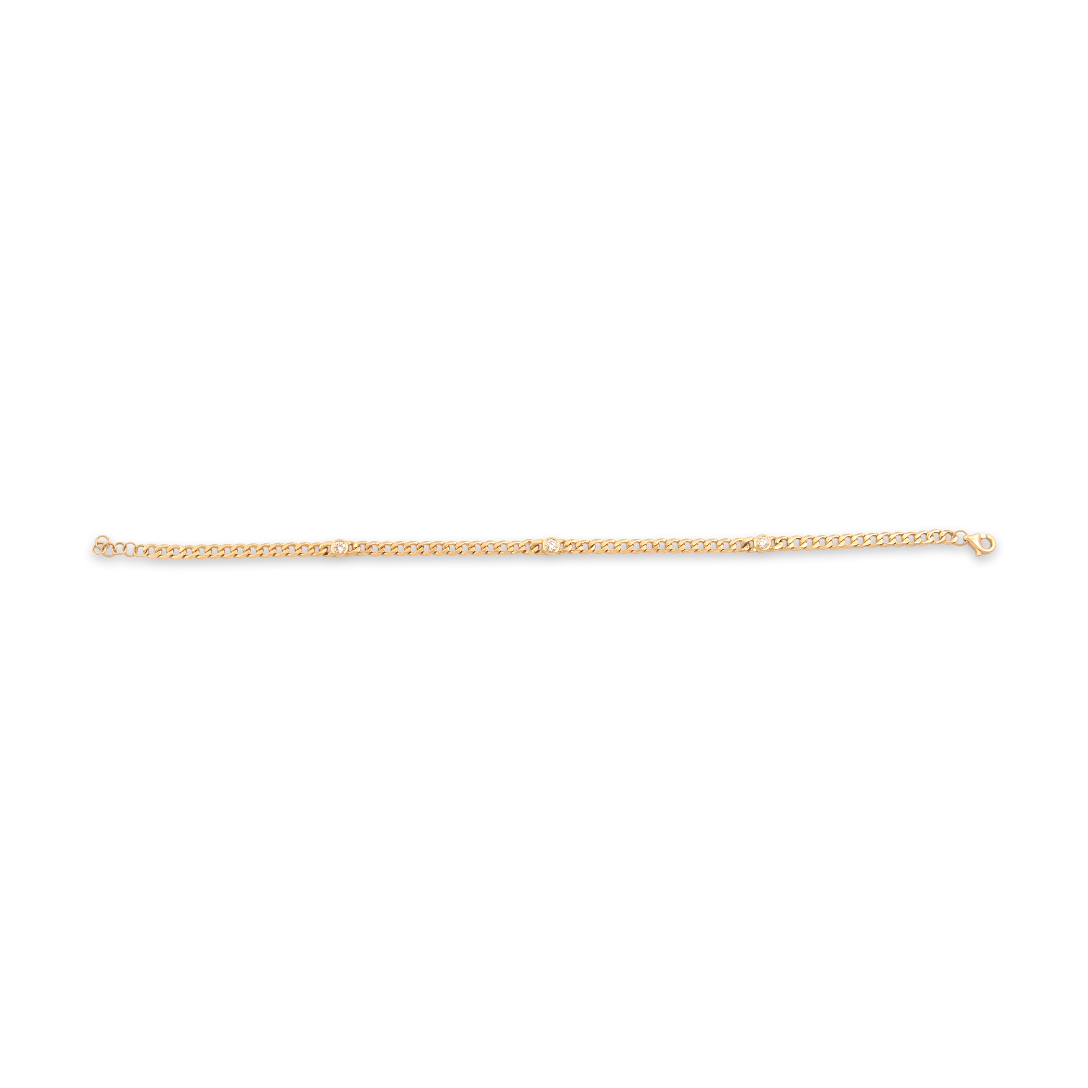 Vintage 14k Yellow Gold Diamond Bezel Station Curb Bracelet - Overall view