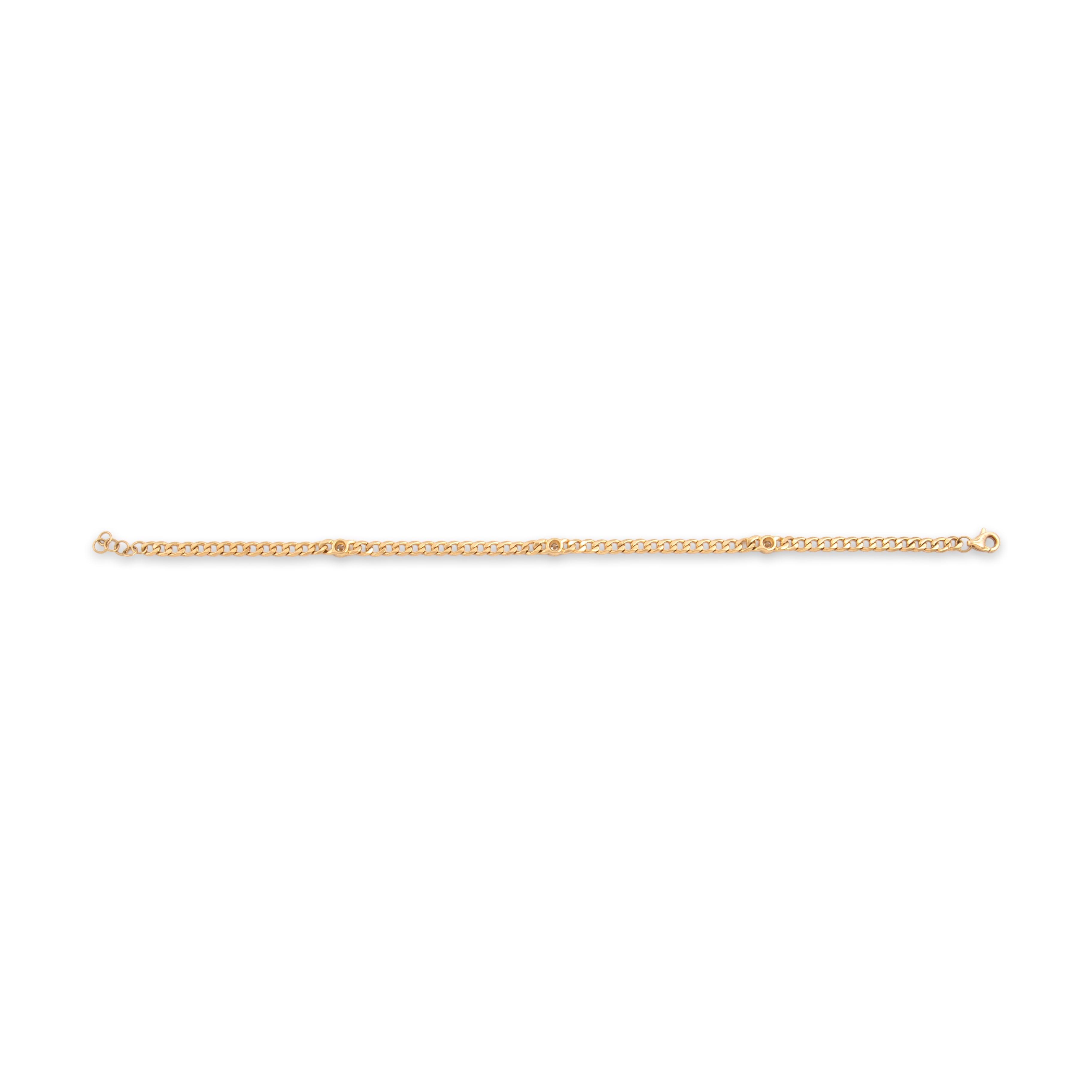 Vintage 14k Yellow Gold Diamond Bezel Station Curb Bracelet - Back view