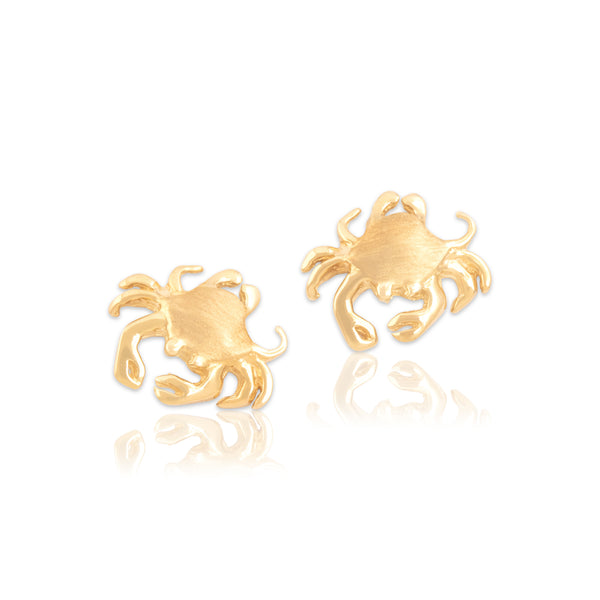 Vintage 14k Yellow Gold Beachy Dual Finish Crab Stud Earrings