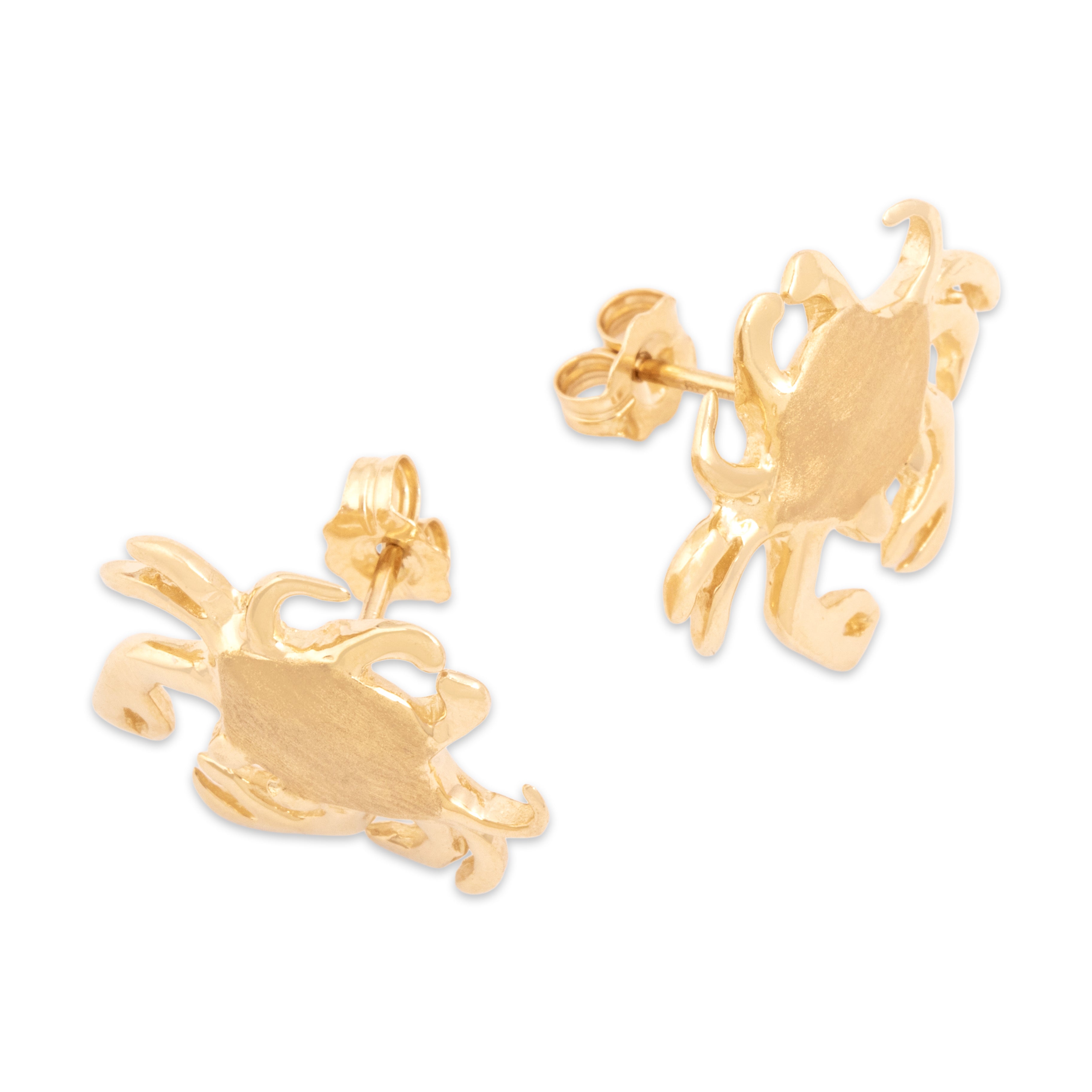 Vintage 14k Yellow Gold Beachy Dual Finish Crab Stud Earrings - Overall view