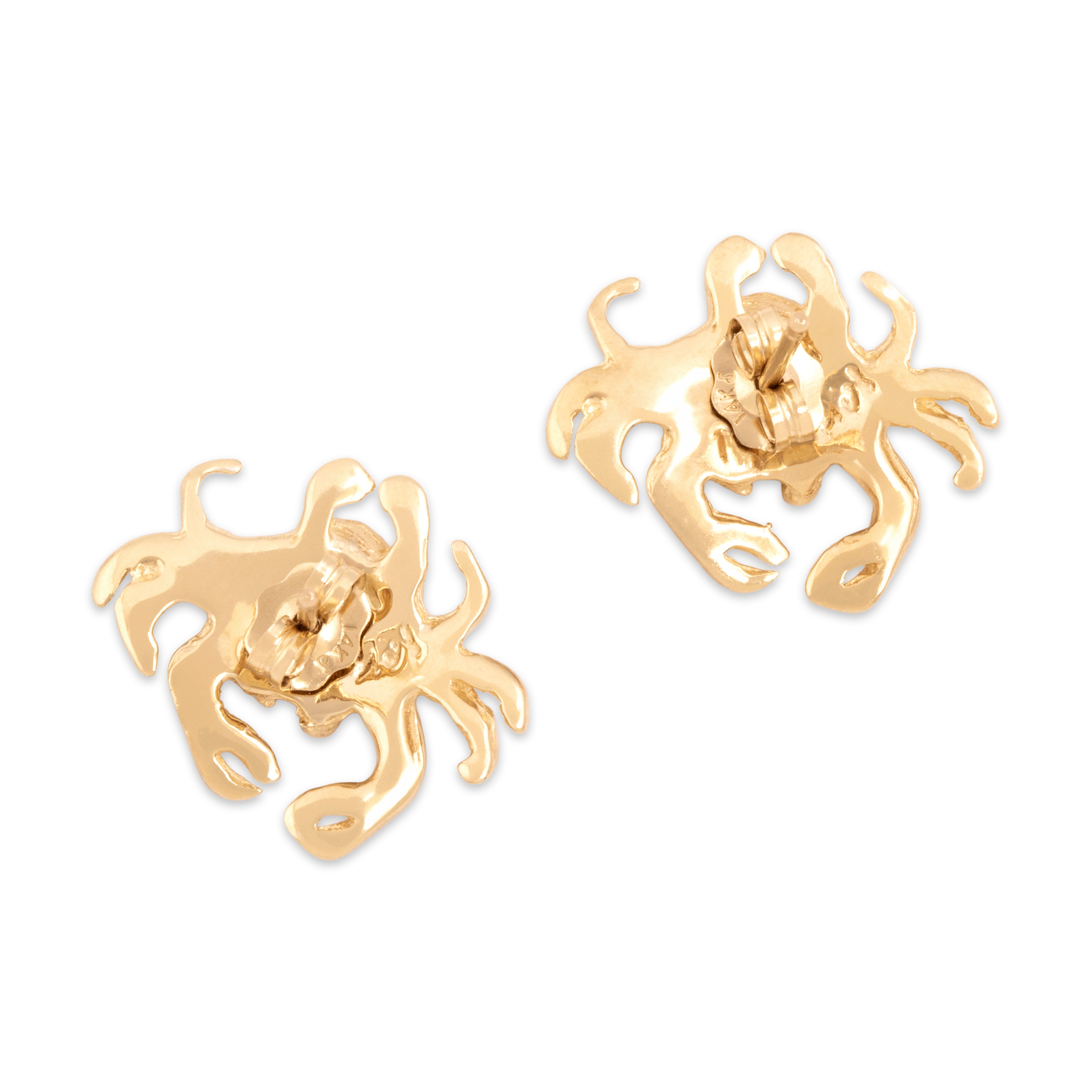 Vintage 14k Yellow Gold Beachy Dual Finish Crab Stud Earrings - Back view