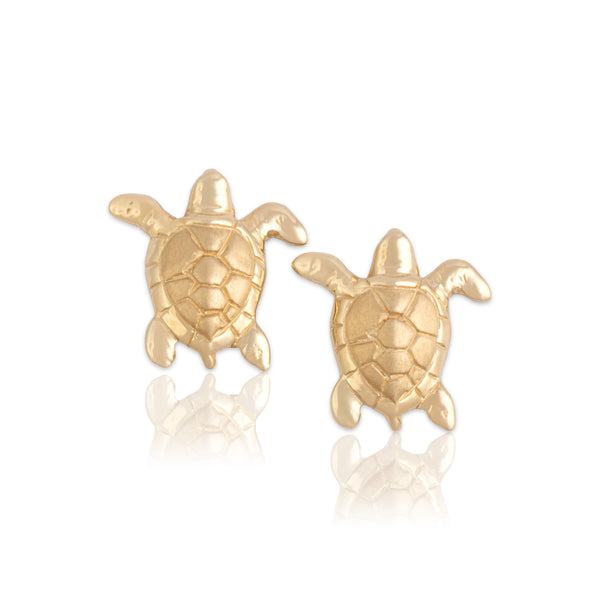 Vintage 14k Yellow Gold Tropical Sea Turtle Stud Earrings