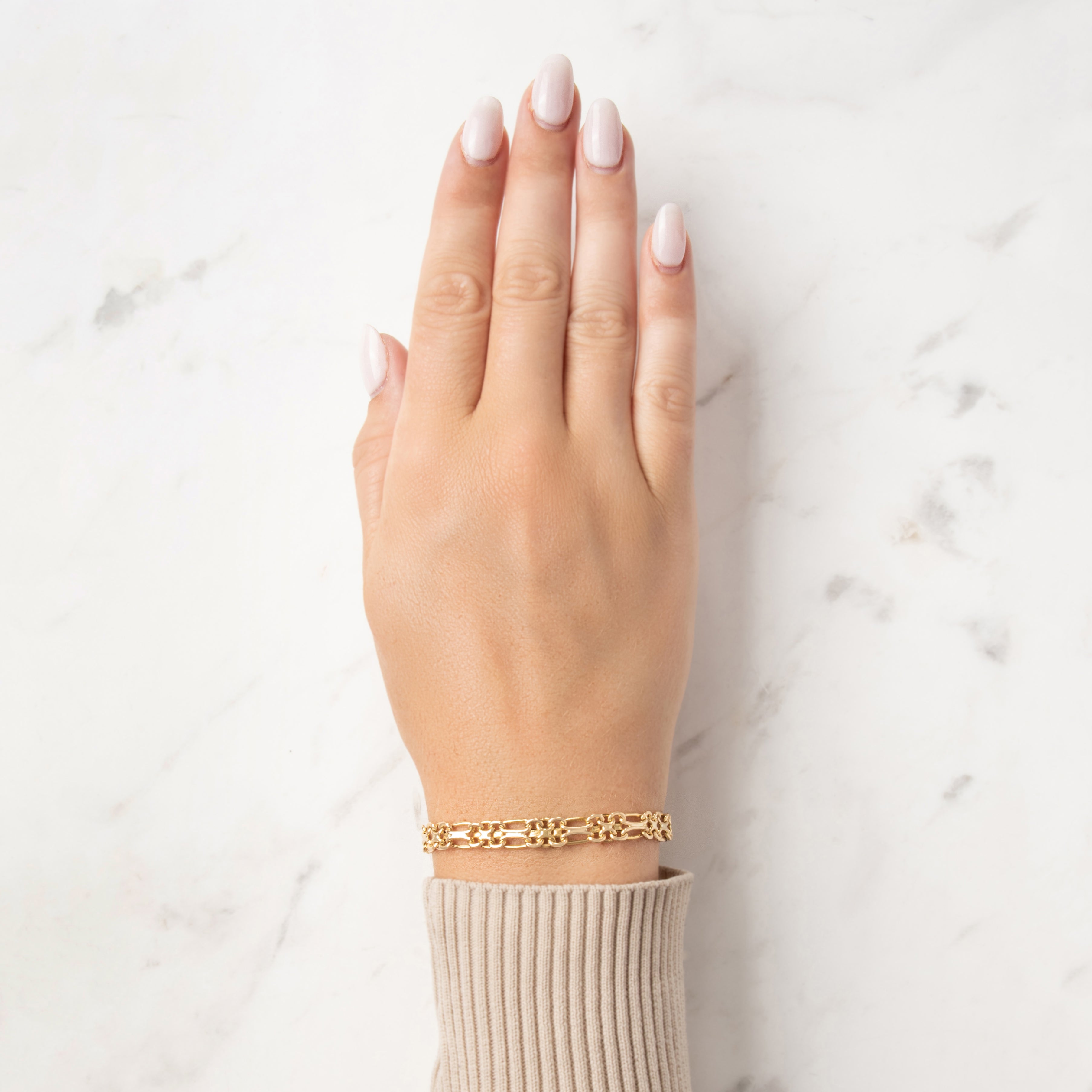 Vintage Italian 14k Yellow Gold Double Interlocking Anchor Bracelet - On model view