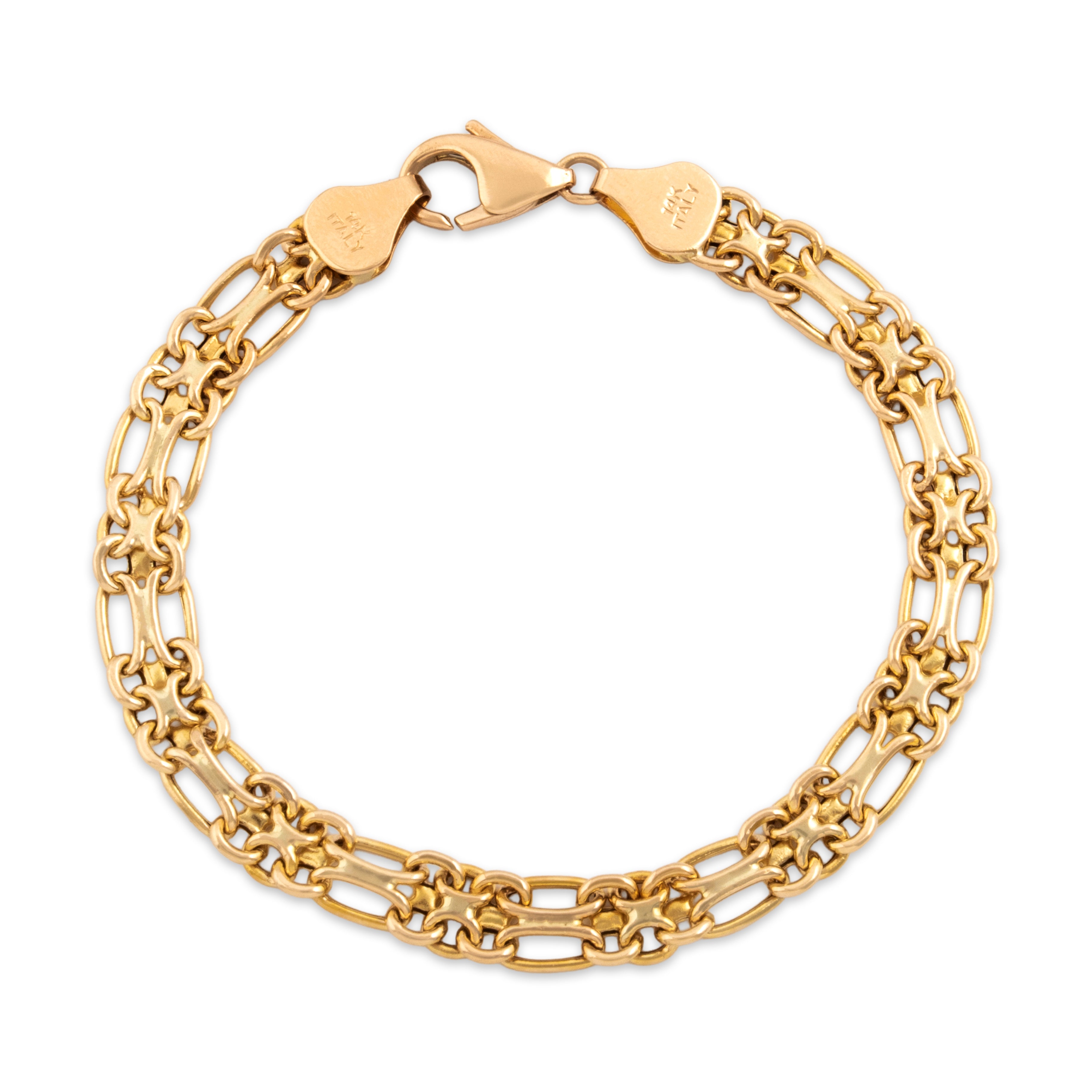 Vintage Italian 14k Yellow Gold Double Interlocking Anchor Bracelet - Close-up view