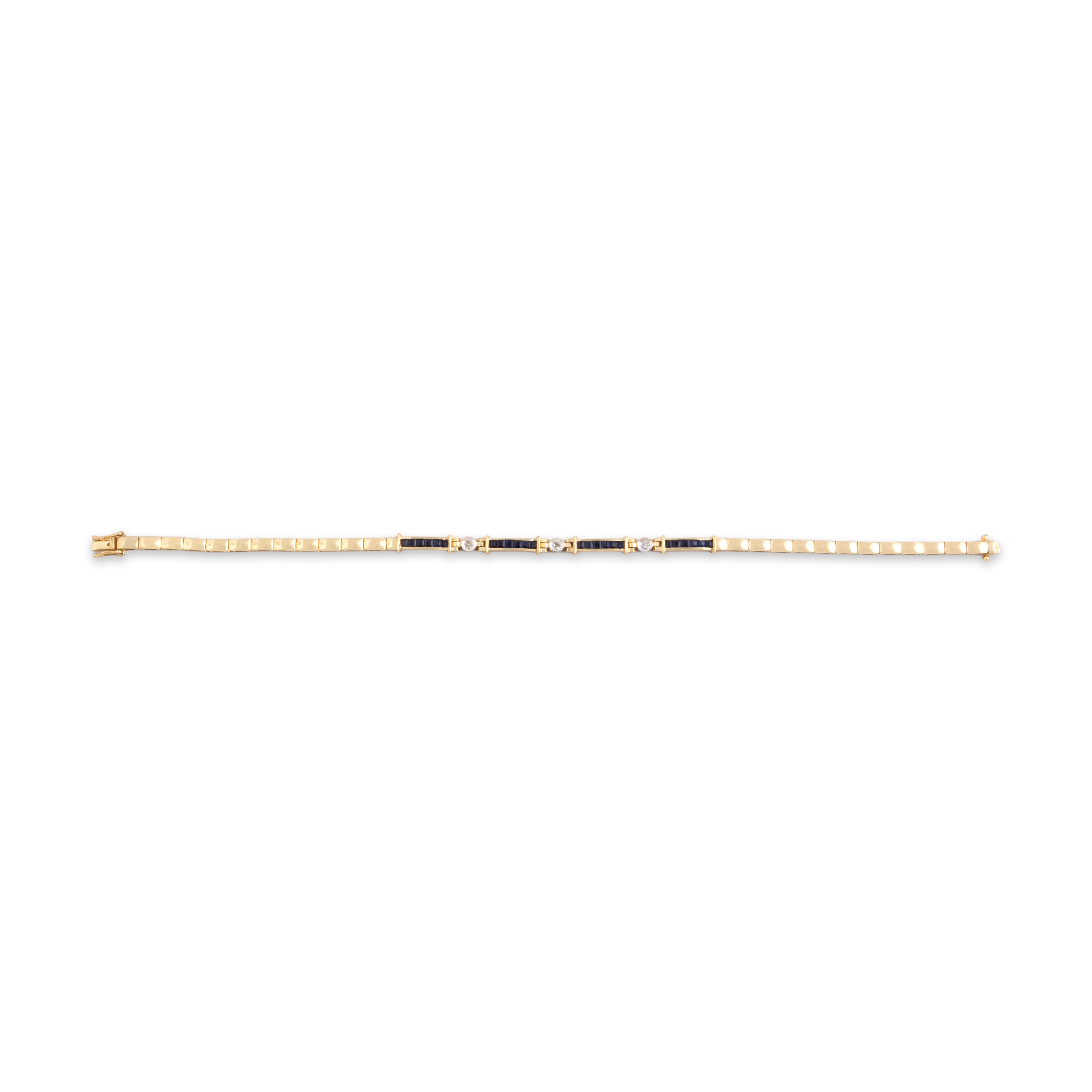 Vintage 14k Yellow Gold .59cttw Blue Sapphire Diamond Sleek Channel Link Bracelet - Overall view