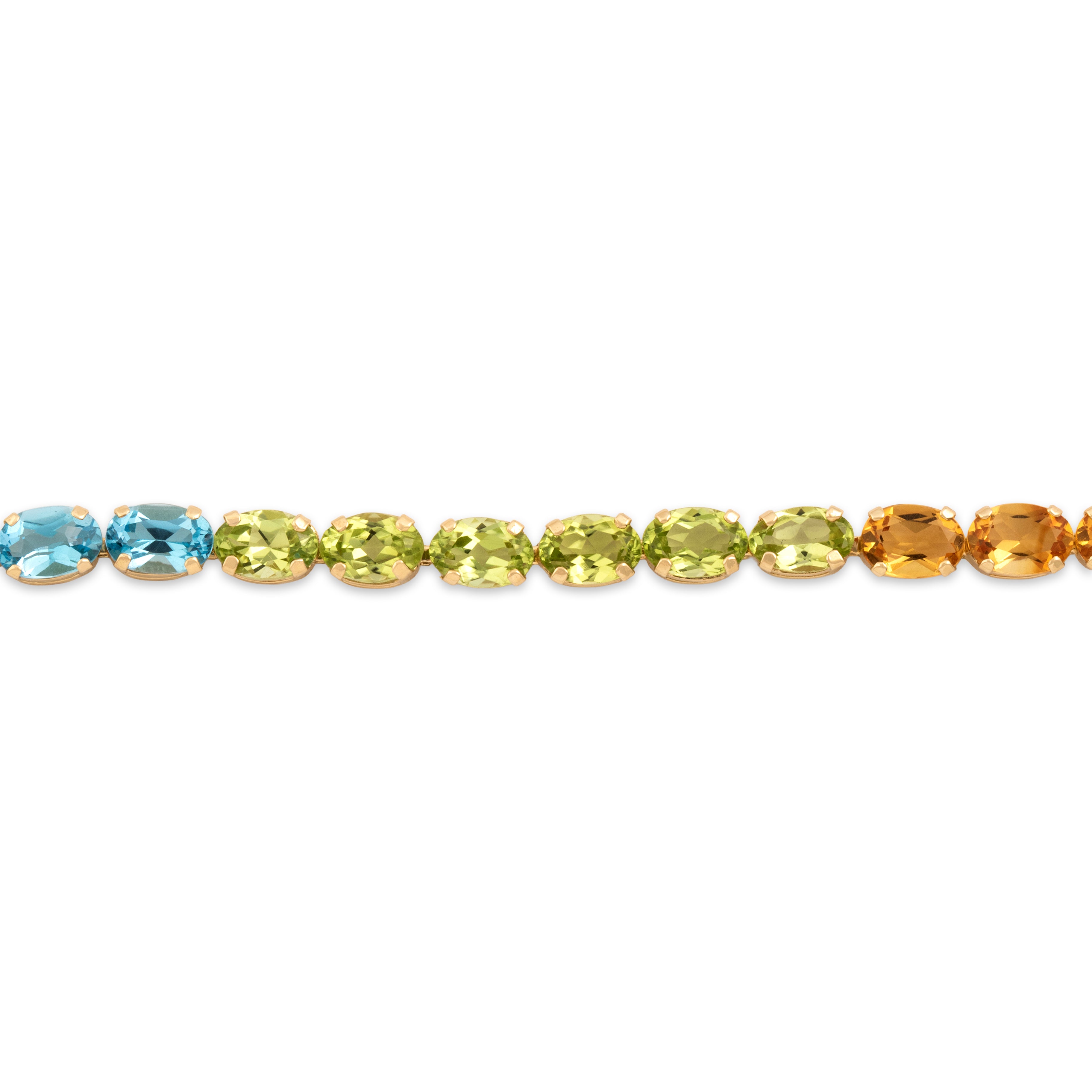 Vintage 14k Yellow Gold 3.34cttw Garnet 2.73cttw Green Peridot 2.66cttw Blue Topaz 2.03cttw Citrine 1.94cttw Amethyst Fantastic Rainbow Oval Line Bracelet - Close-up view