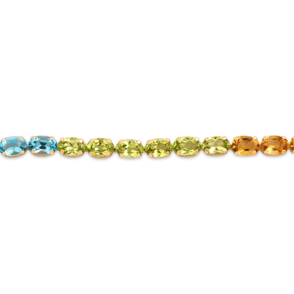 Vintage 14k Yellow Gold Multistone Fantastic Rainbow Oval Line Bracelet 7
