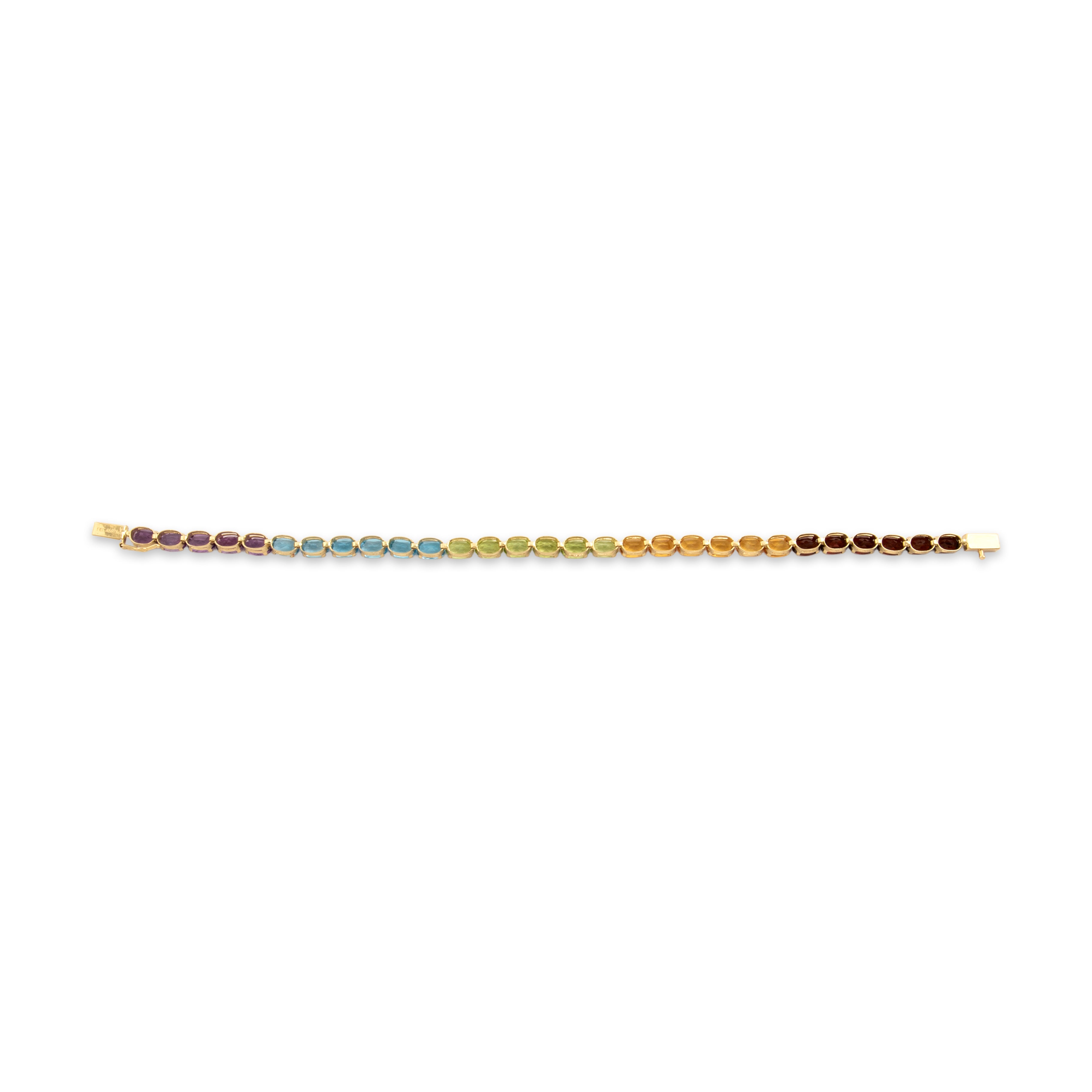 Vintage 14k Yellow Gold 3.34cttw Garnet 2.73cttw Green Peridot 2.66cttw Blue Topaz 2.03cttw Citrine 1.94cttw Amethyst Fantastic Rainbow Oval Line Bracelet - Back view
