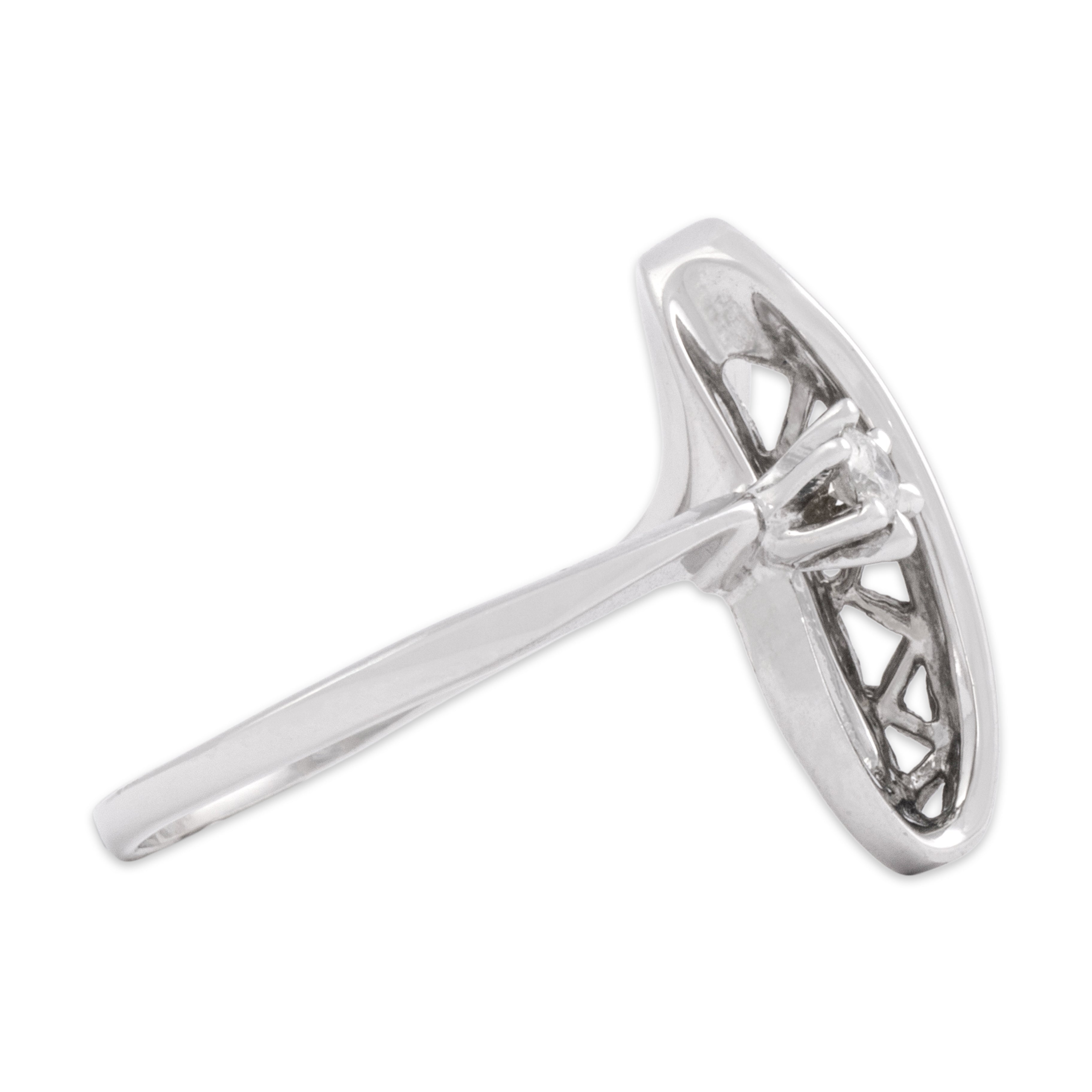 Vintage 14k White Gold Diamond Modern Sweeping Ribbon Ring - Side view