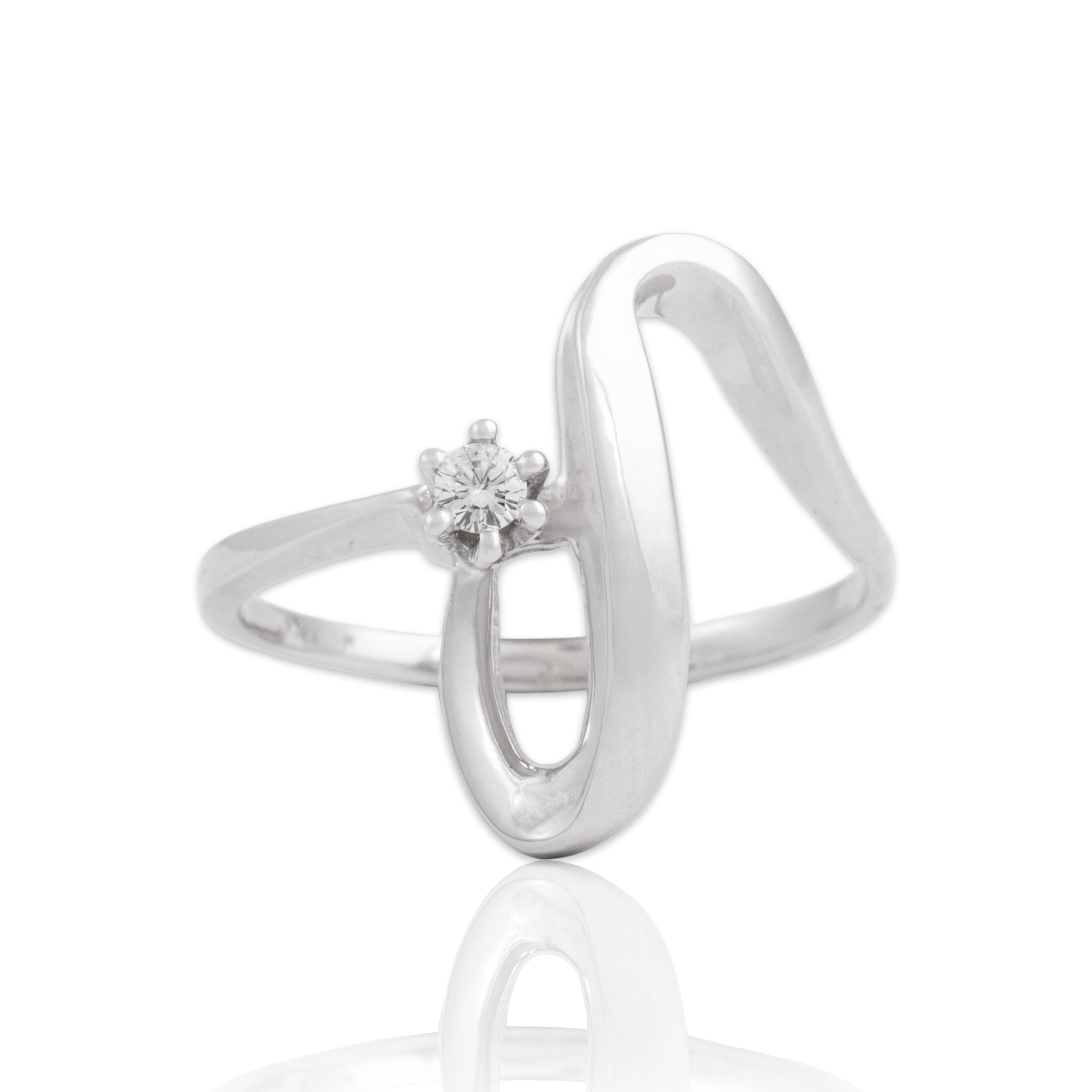 Vintage 14k White Gold Diamond Modern Sweeping Ribbon Ring 8.50