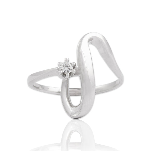 Vintage 14k White Gold Diamond Modern Sweeping Ribbon Ring 8.50