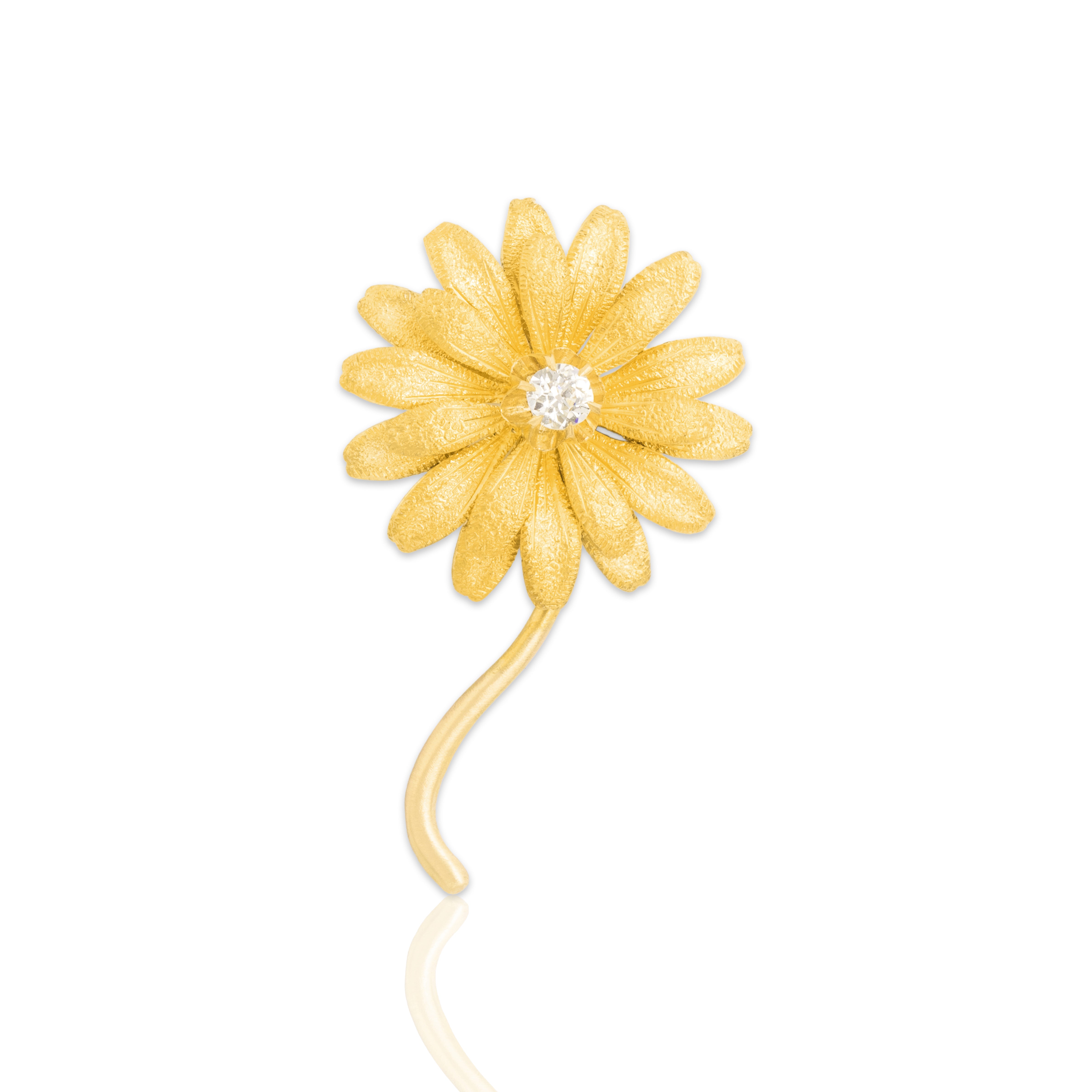 Vintage Large 22k Yellow Gold Old Mine Cut Diamond Buttercup-Set Sunflower Pendant