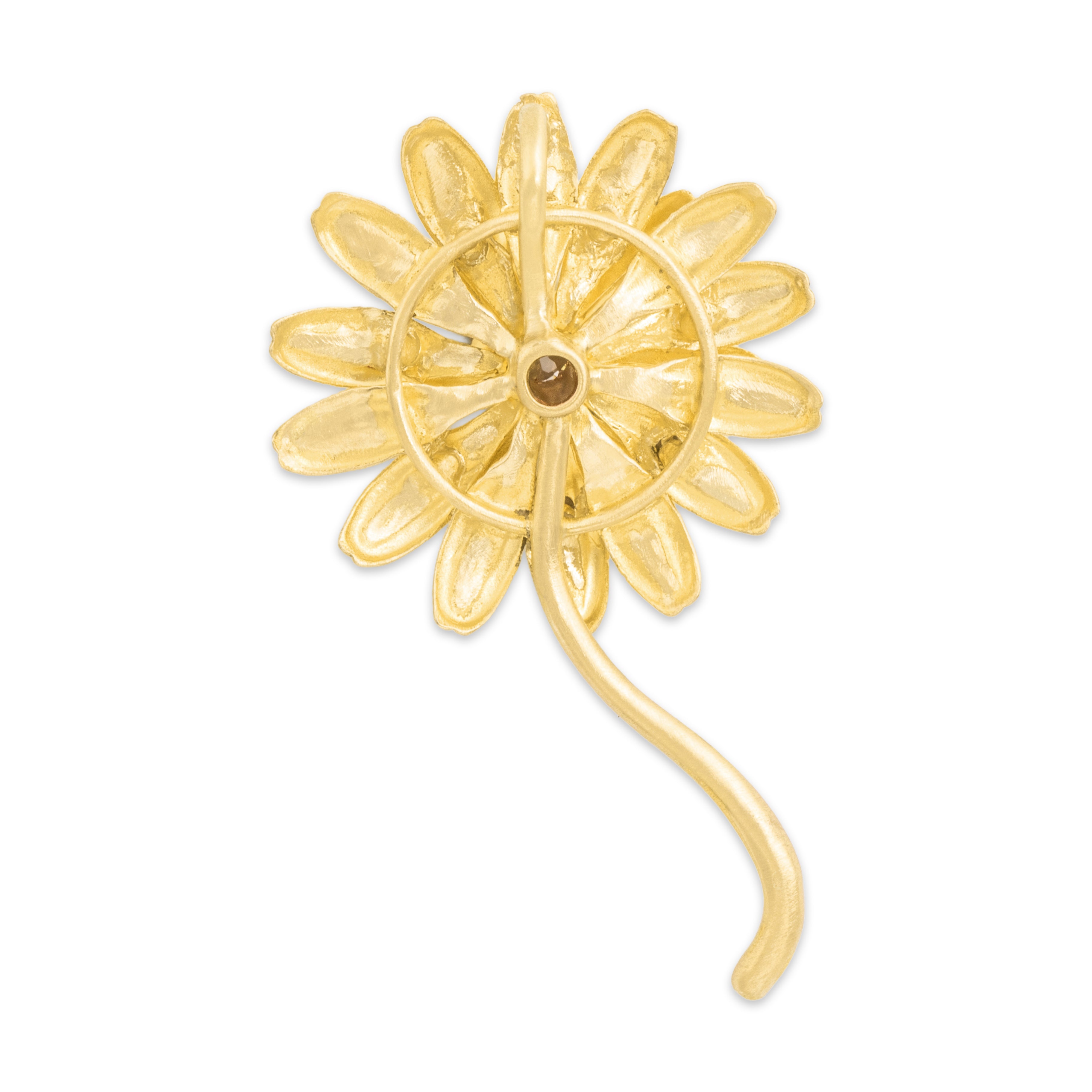 Vintage Large 22k Yellow Gold Old Mine Cut Diamond Buttercup-Set Sunflower Pendant