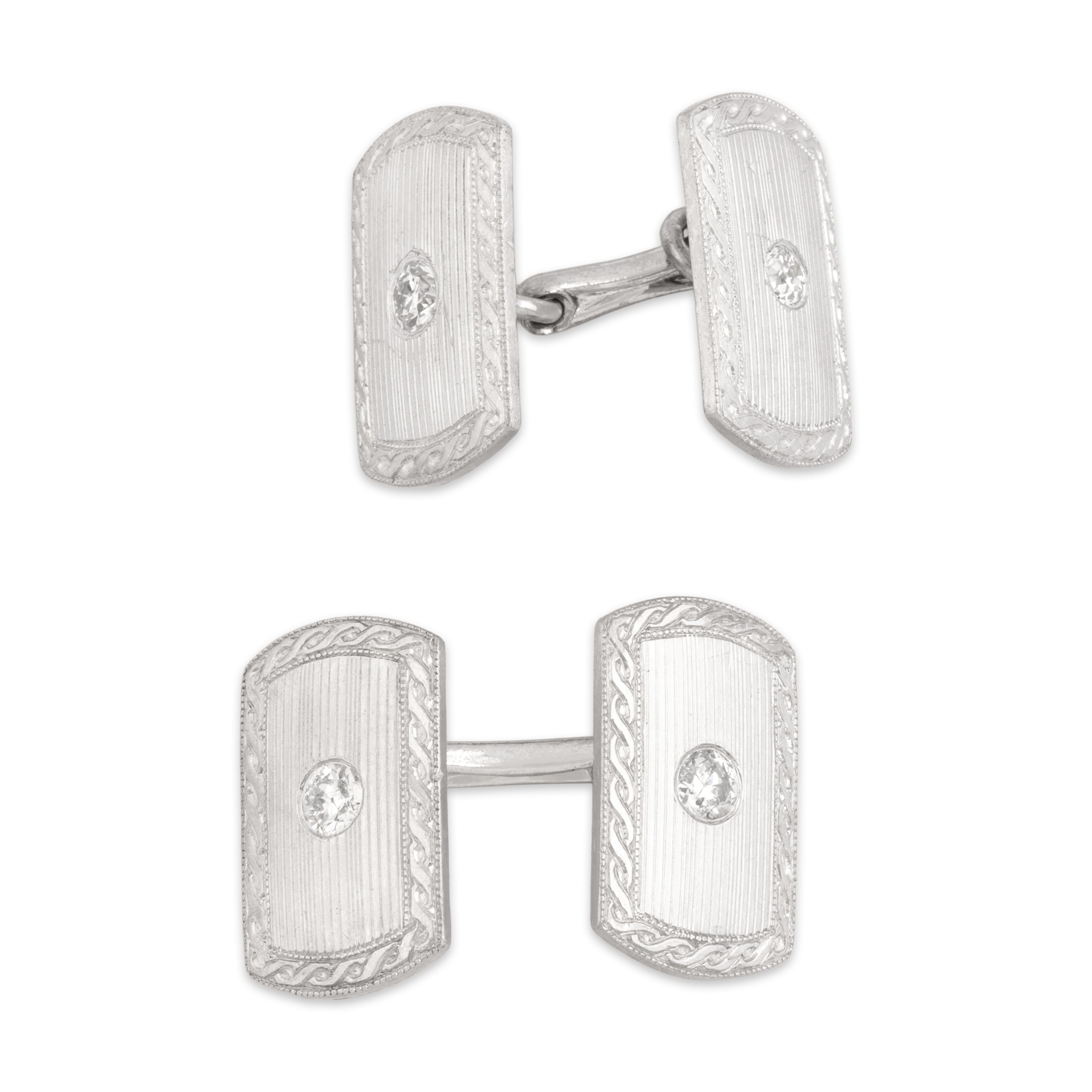 Vintage Art Deco Heavy Platinum .52cttw Old Mine Cut Diamond Striped Cufflinks