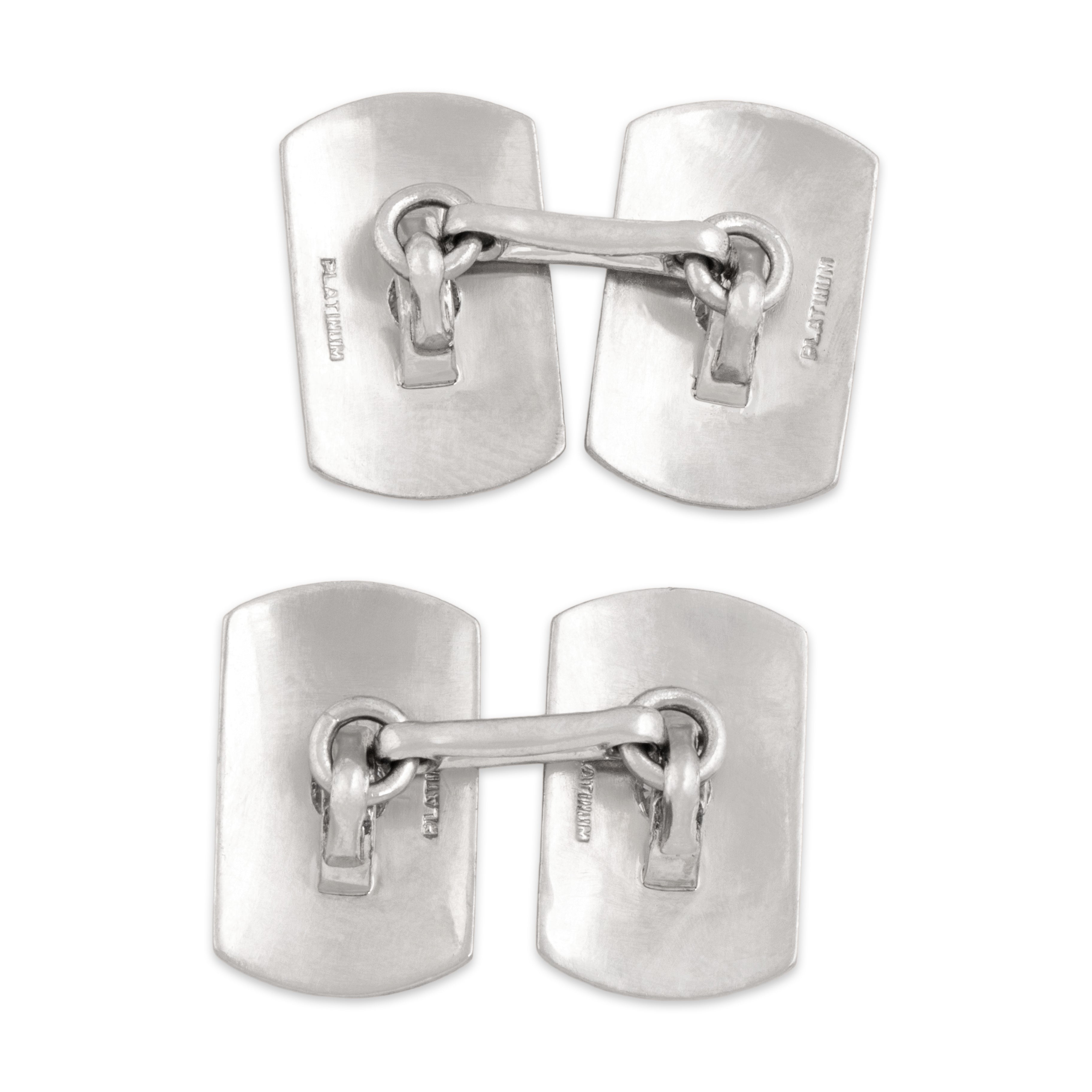 Vintage Art Deco Heavy Platinum .52cttw Old Mine Cut Diamond Striped Cufflinks