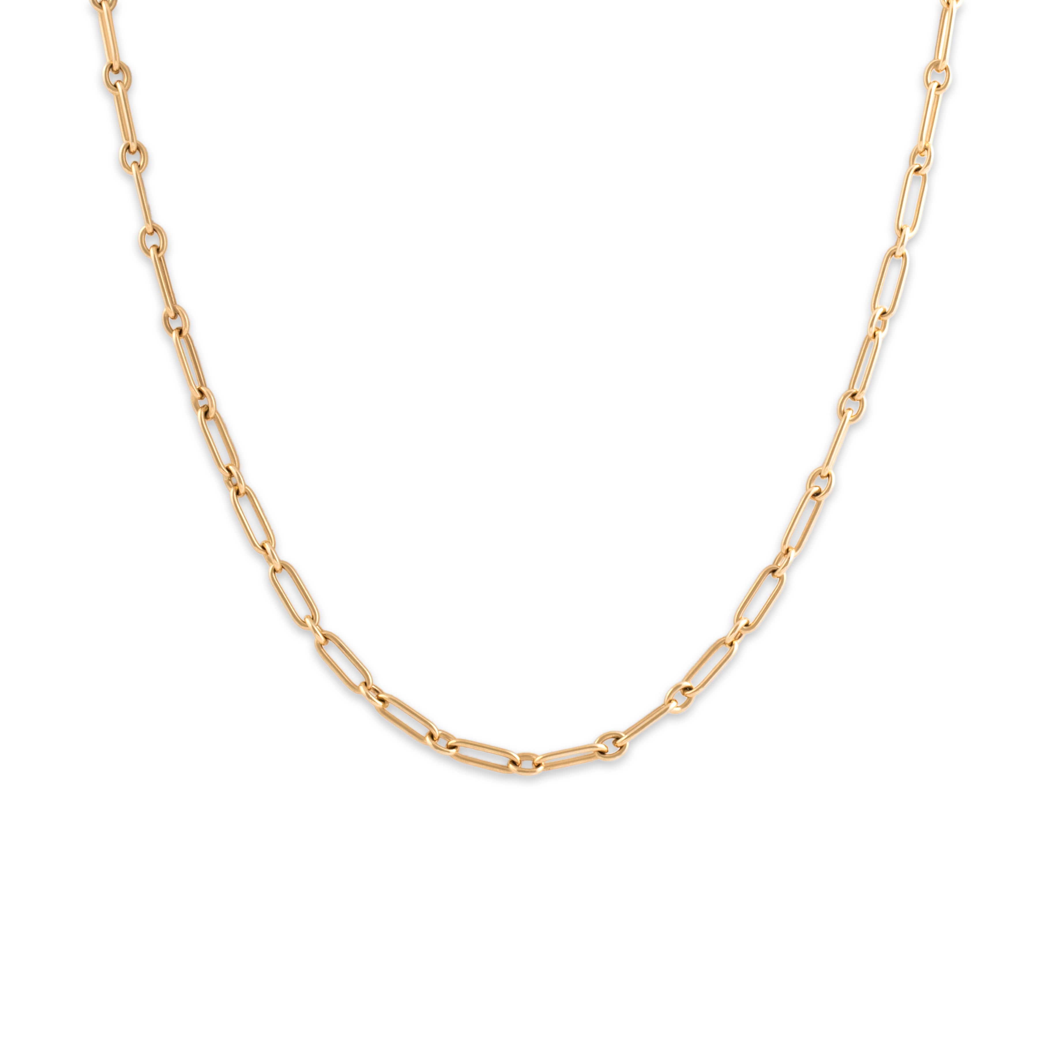 Antique 10k Yellow Gold 2.95mm Dog Clip Trombone Link Collar Chain - Close-up view