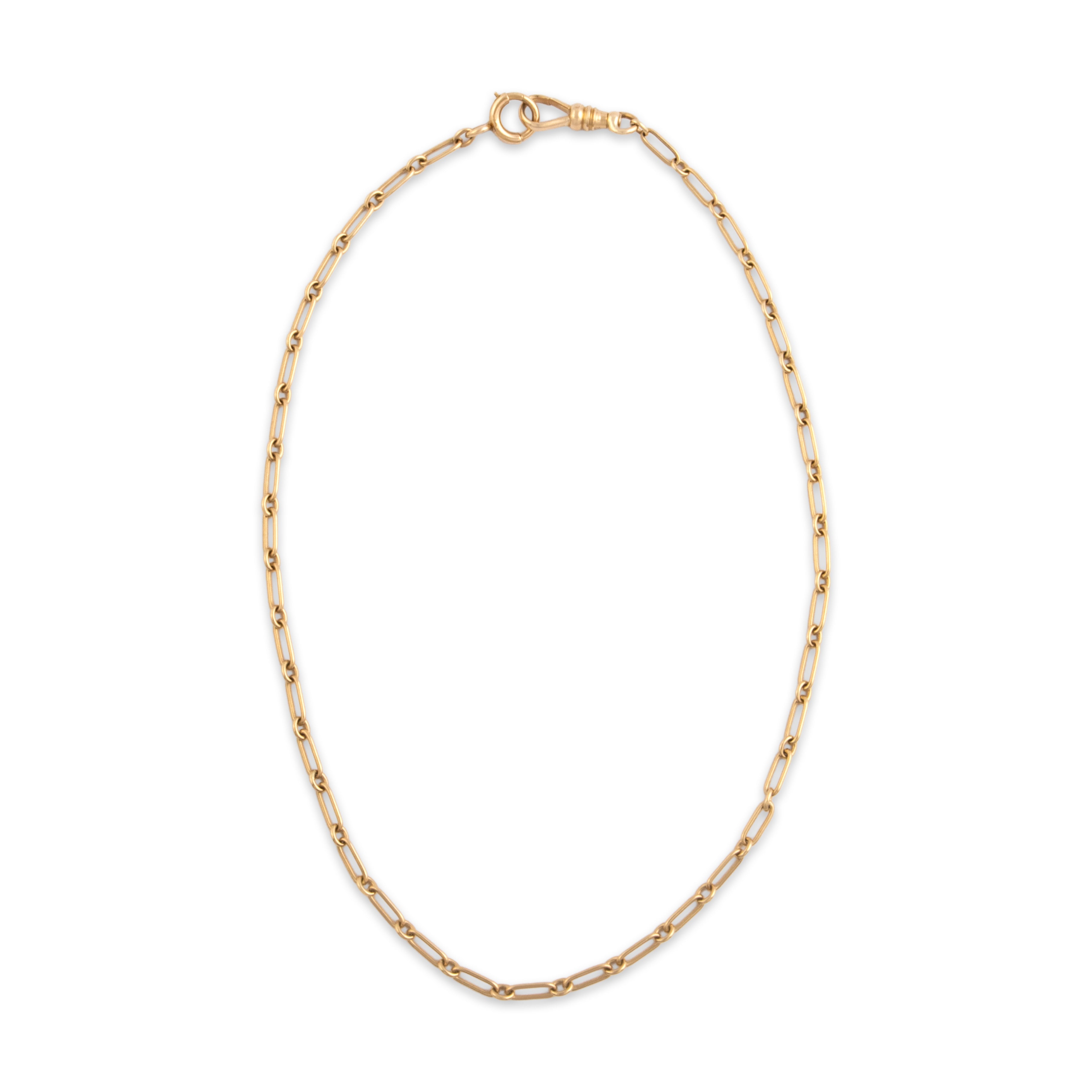 Antique 10k Yellow Gold 2.95mm Dog Clip Trombone Link Collar Chain - Overall view