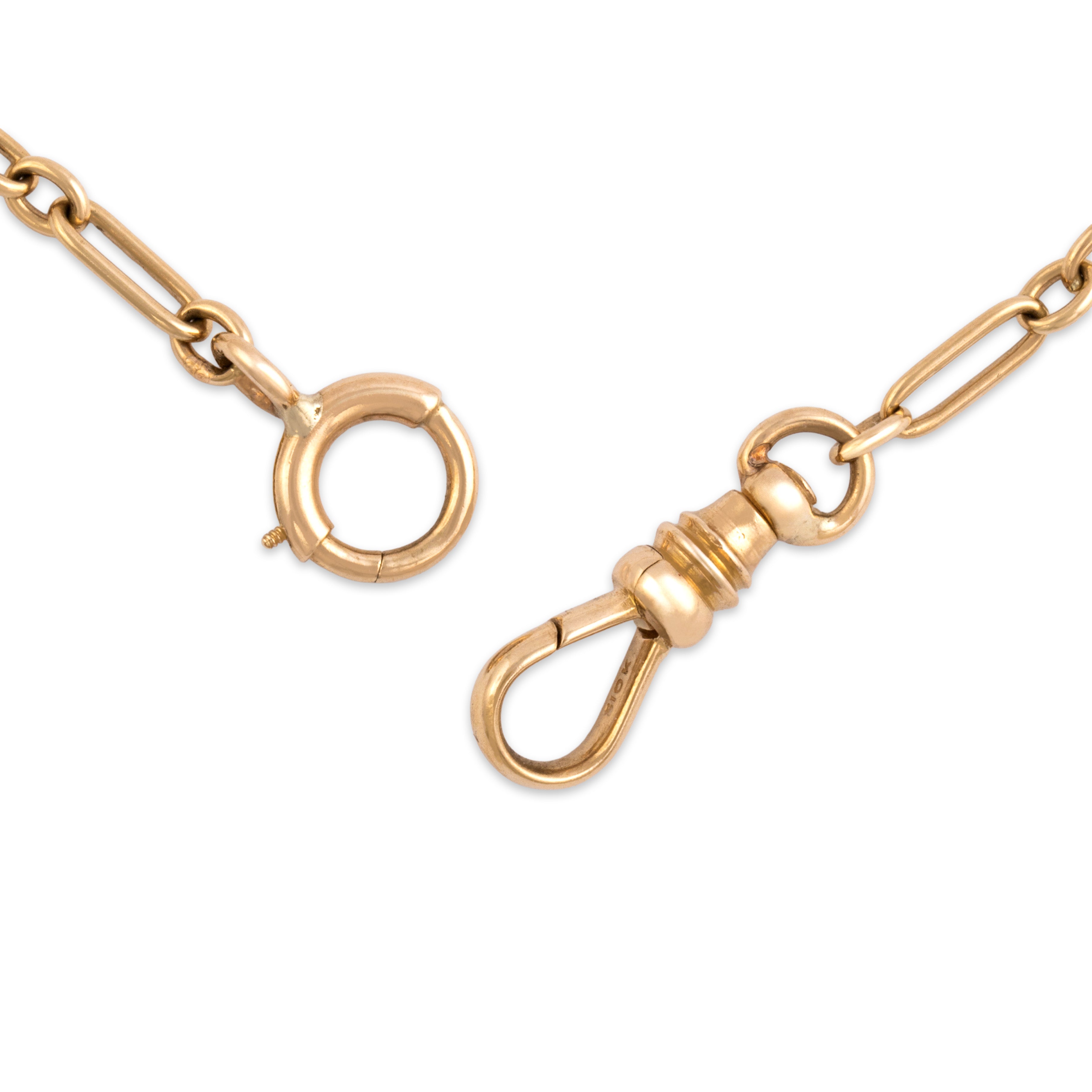 Antique 10k Yellow Gold 2.95mm Dog Clip Trombone Link Collar Chain - clasp view