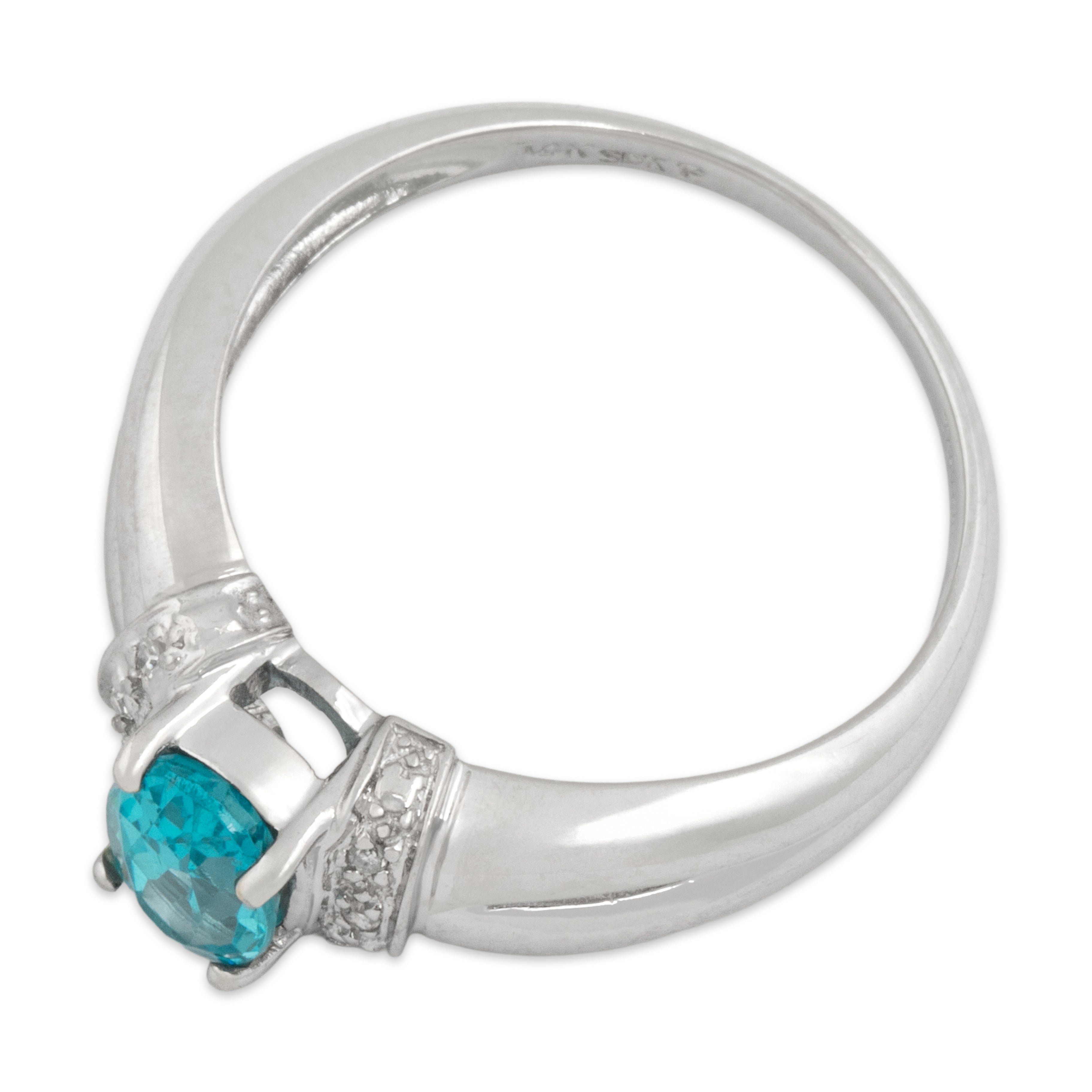 Vintage 14k White Gold .76ct Blue Apatite Diamond Sleek Split Shoulder Ring - Overall view