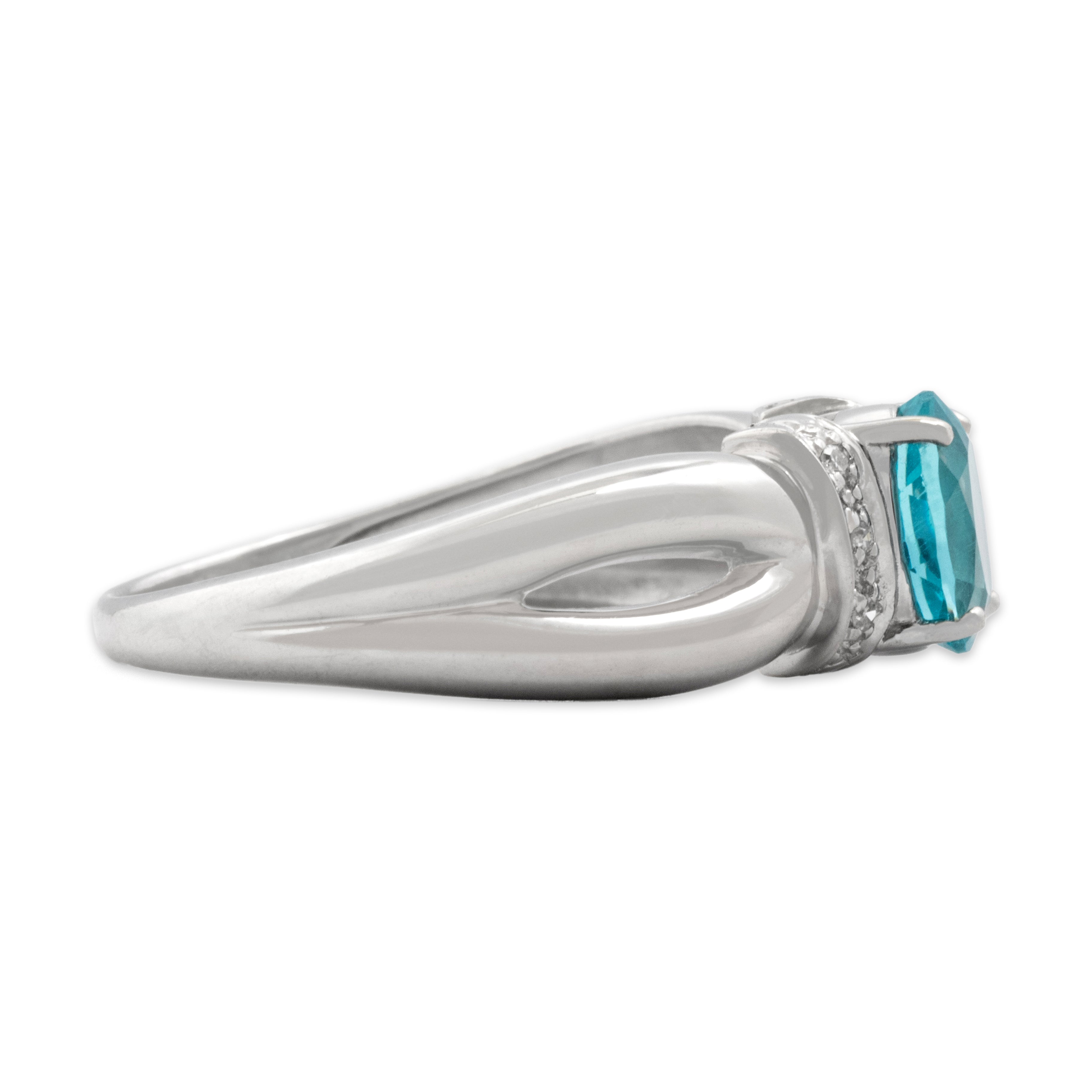 Vintage 14k White Gold .76ct Blue Apatite Diamond Sleek Split Shoulder Ring - Side view