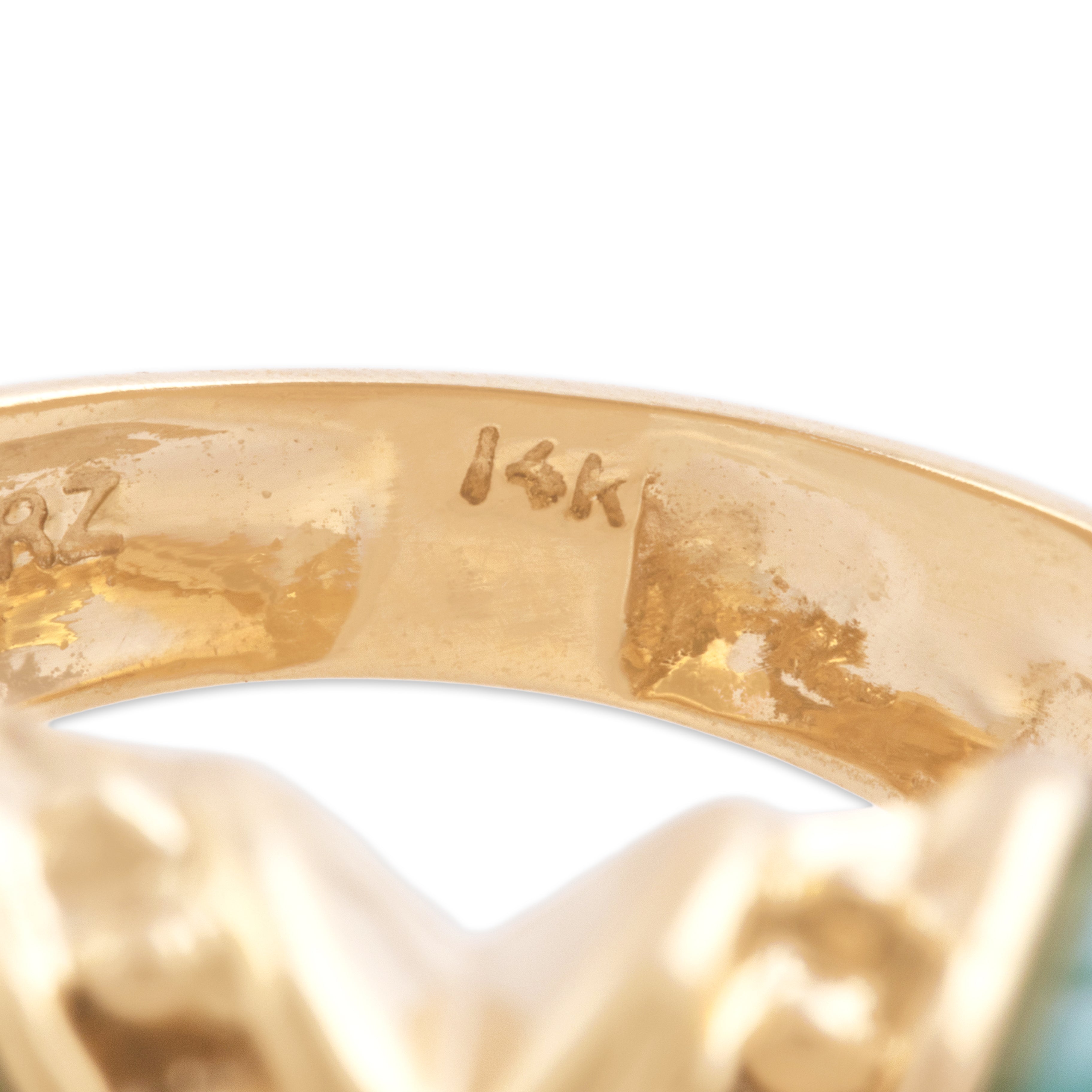 Vintage 14k Yellow Gold Turquoise Chunky Ribbed Shoulder X Accent Band Ring - Hallmark view