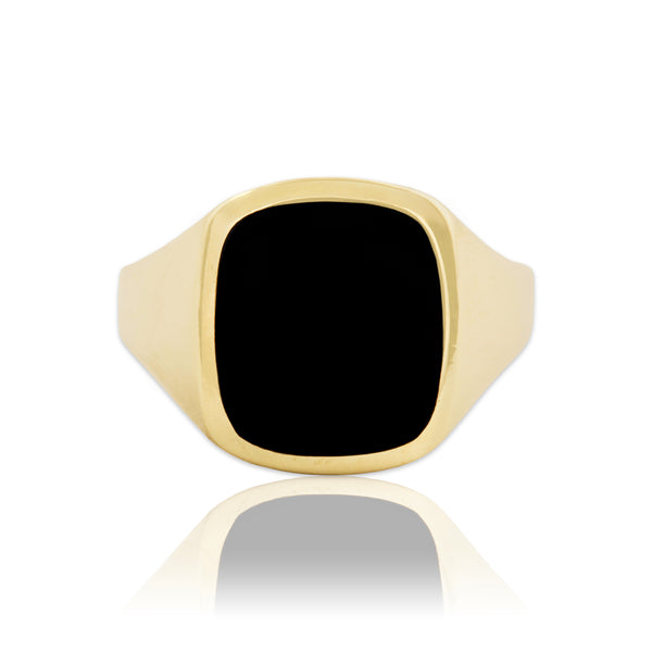 Vintage 14k Yellow Gold Onyx Classic Gleaming Signet Ring 7.50