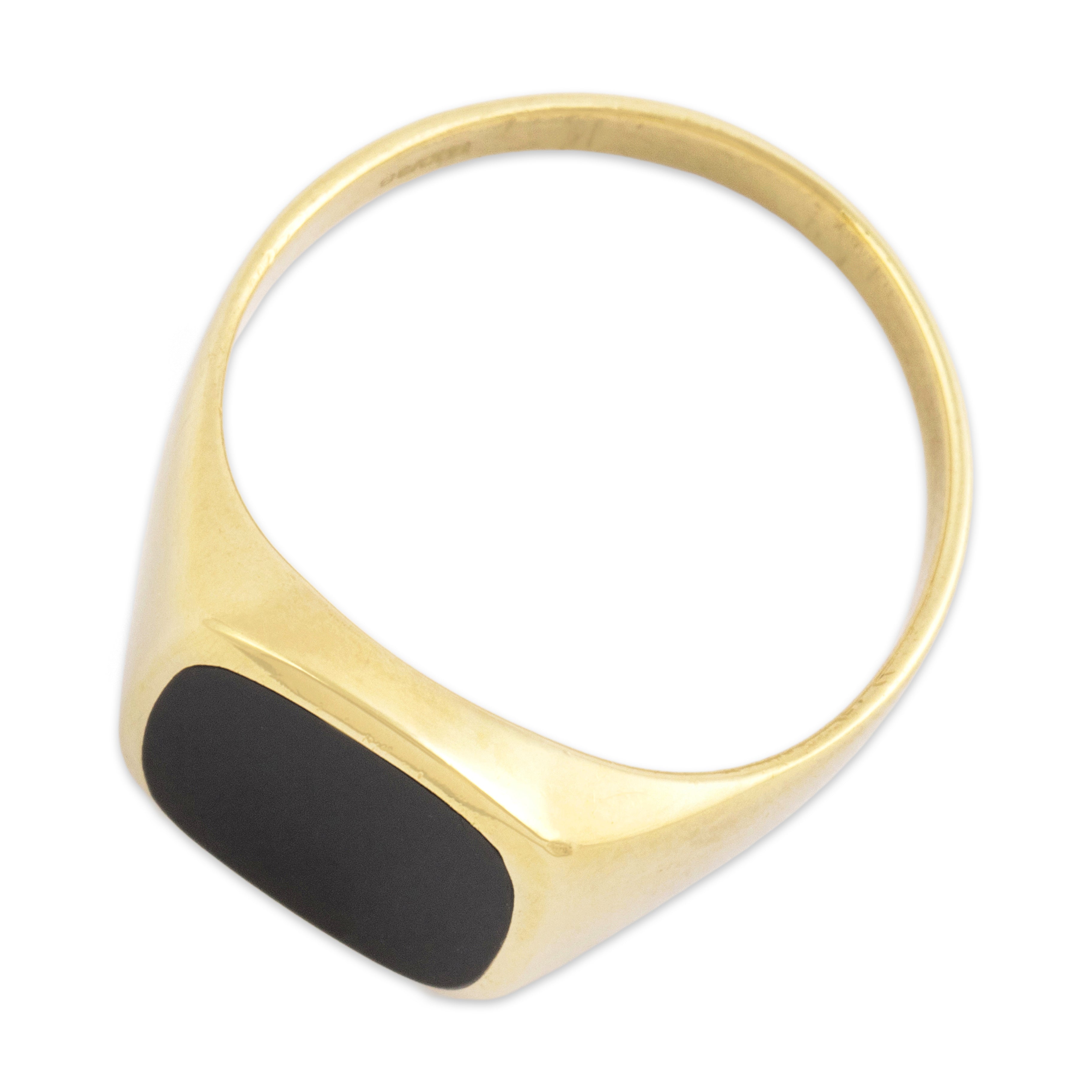 Vintage 14k Yellow Gold Onyx Classic Gleaming Signet Ring 7.50
