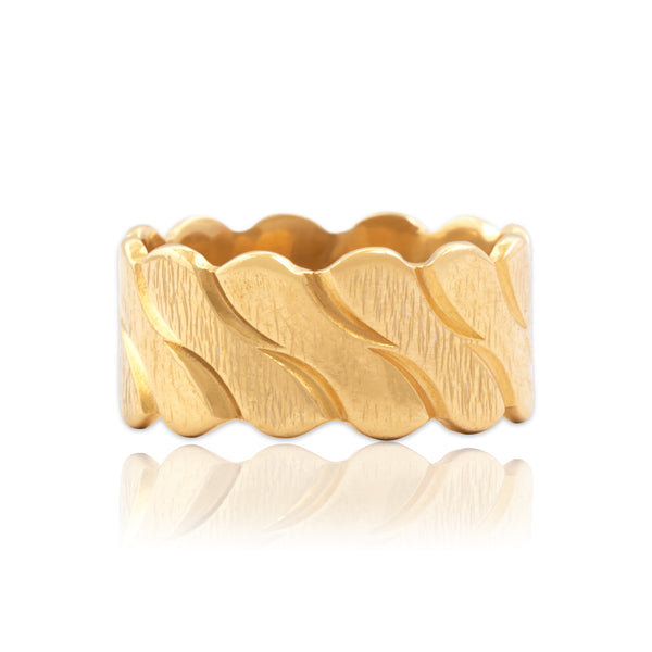 Vintage 14k Yellow & White Gold Scalloped Organic Textured Wave Band Ring 8.25