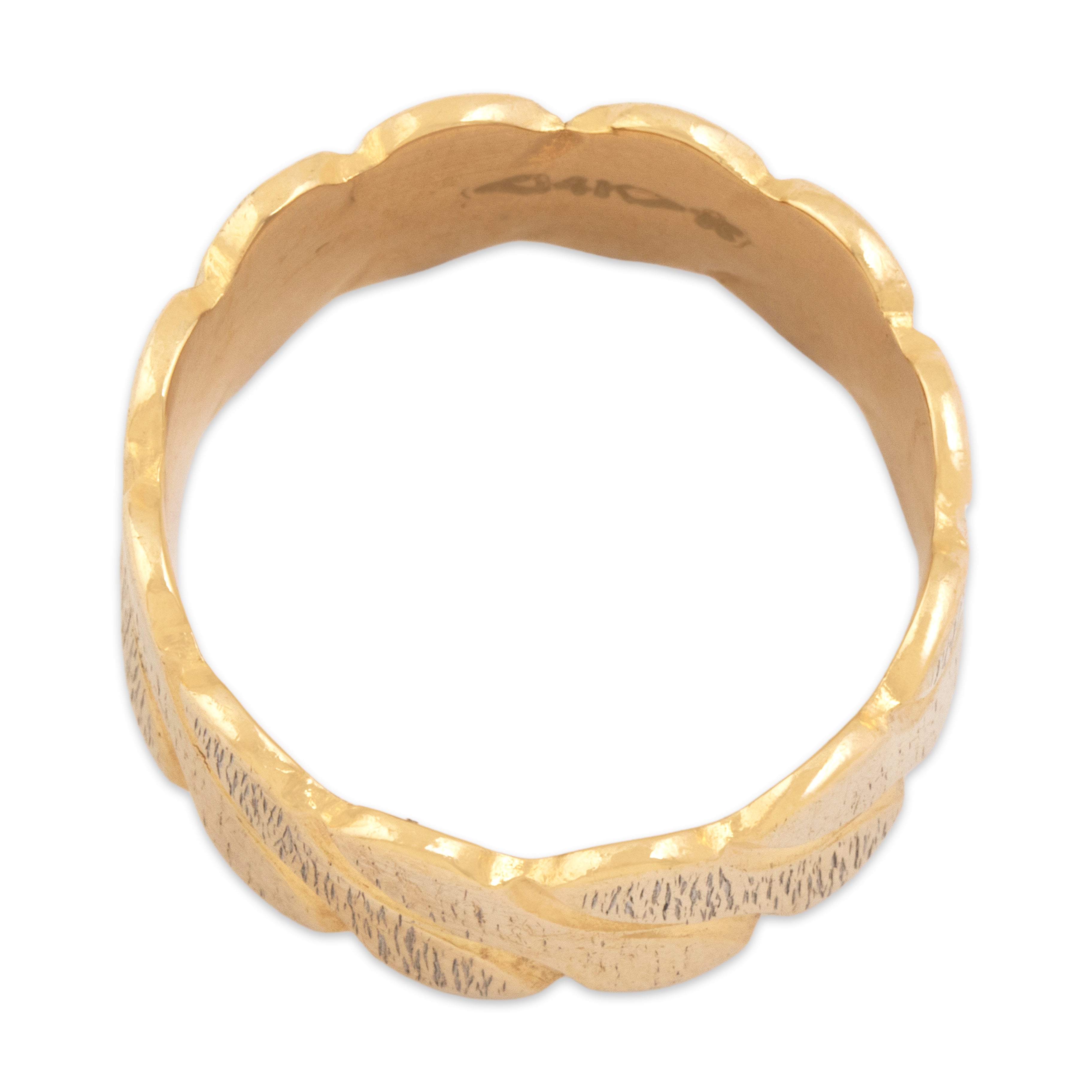 Vintage 14k Yellow & White Gold Scalloped Organic Textured Wave Band Ring - detail view #1