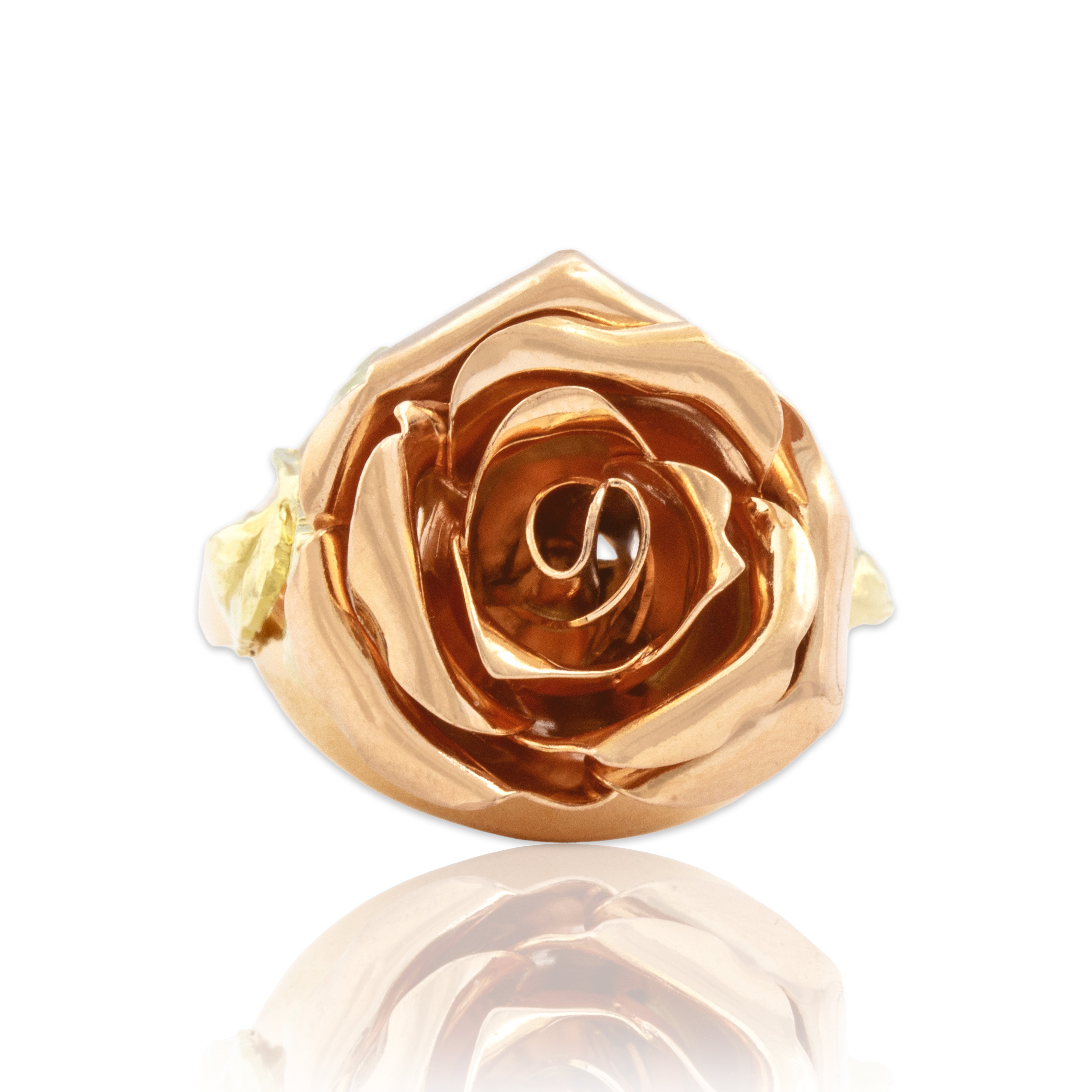 Vintage 14k Rose & Yellow Gold Bold Romantic Rose Ring - Close-up view