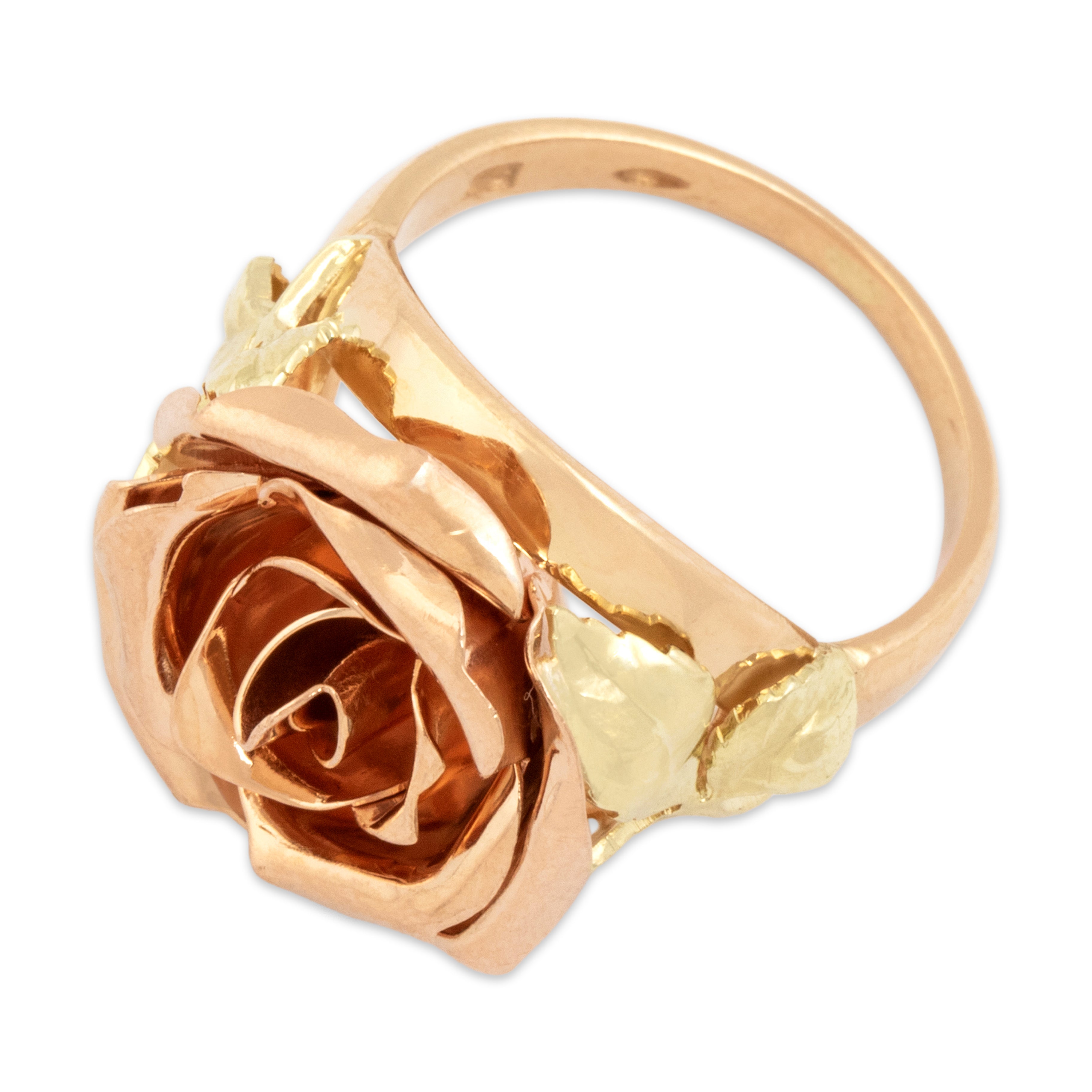 Vintage 14k Rose & Yellow Gold Bold Romantic Rose Ring - Overall view