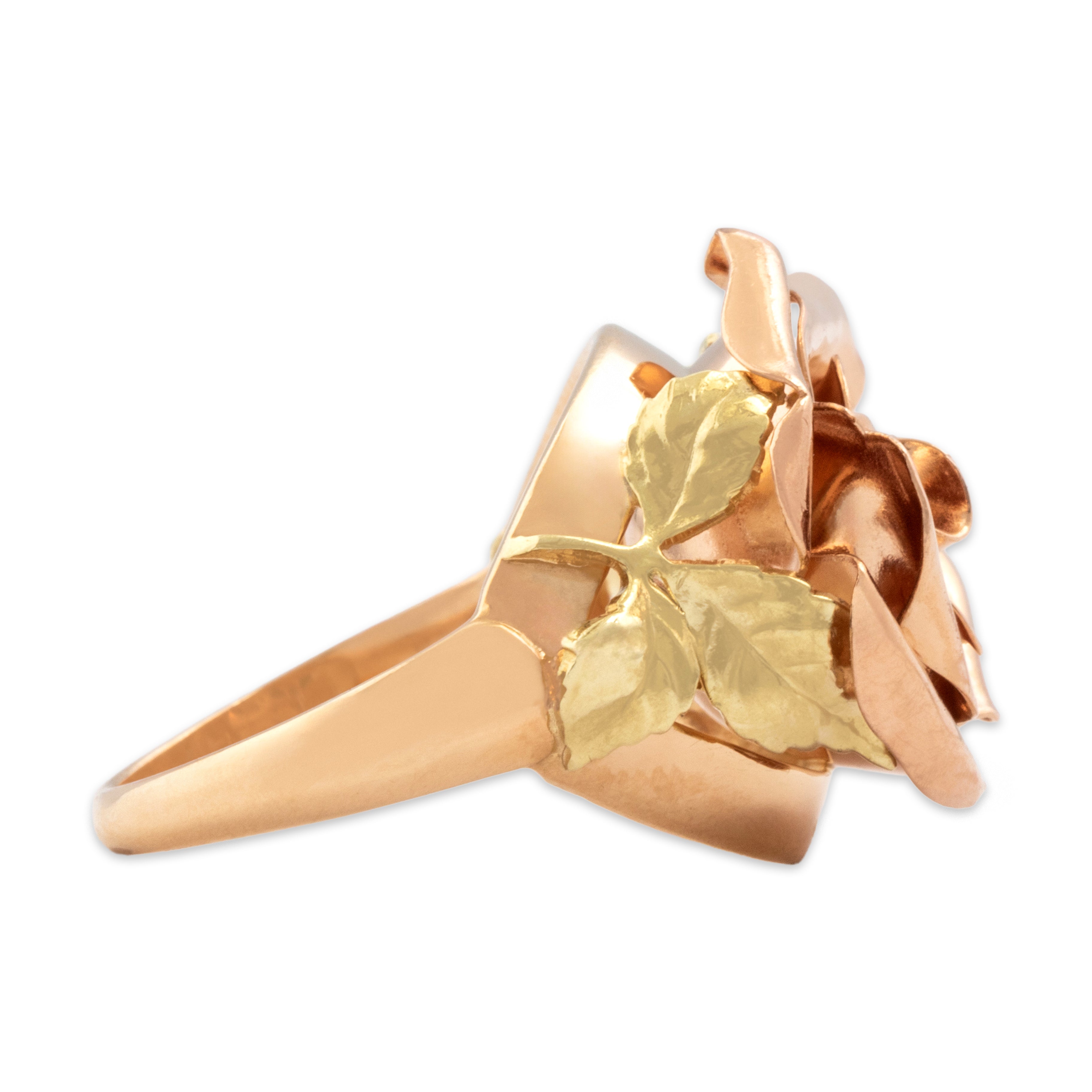 Vintage 14k Rose & Yellow Gold Bold Romantic Rose Ring - Side view
