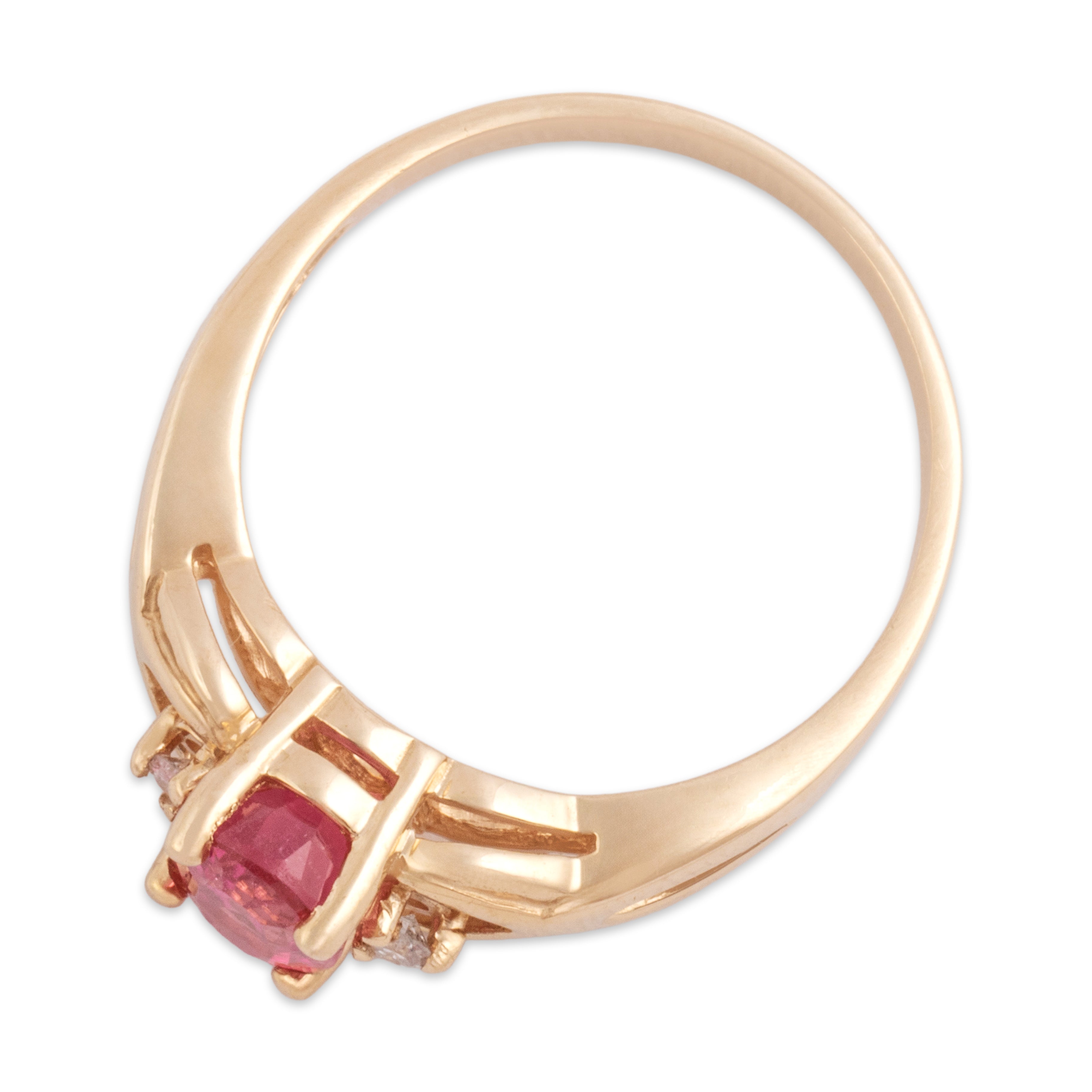 Vintage 14k Yellow Gold 1.19ct Pink Tourmaline Diamond Chic Open Shoulder Trio Ring - Overall view