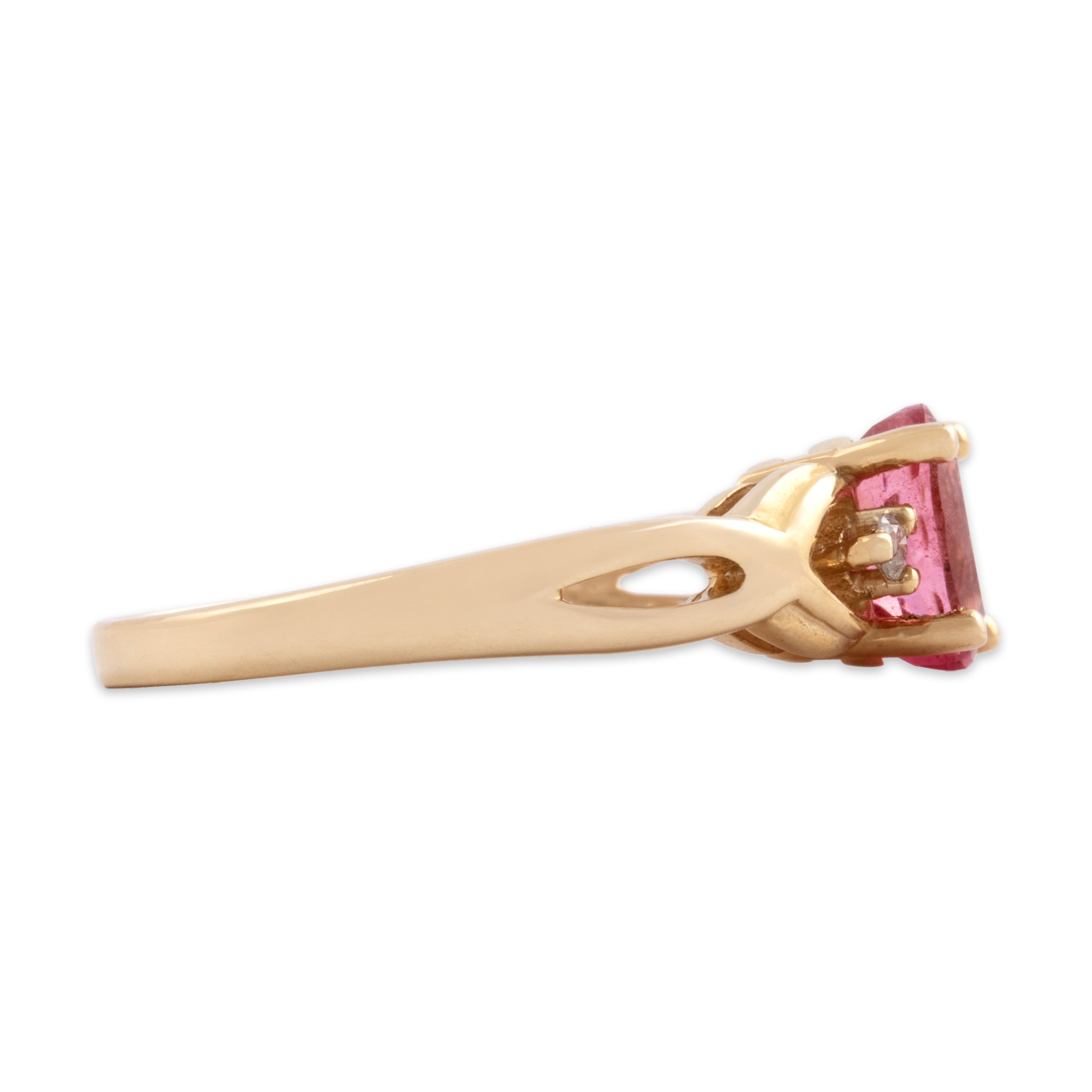 Vintage 14k Yellow Gold 1.19ct Pink Tourmaline Diamond Chic Open Shoulder Trio Ring - Side view