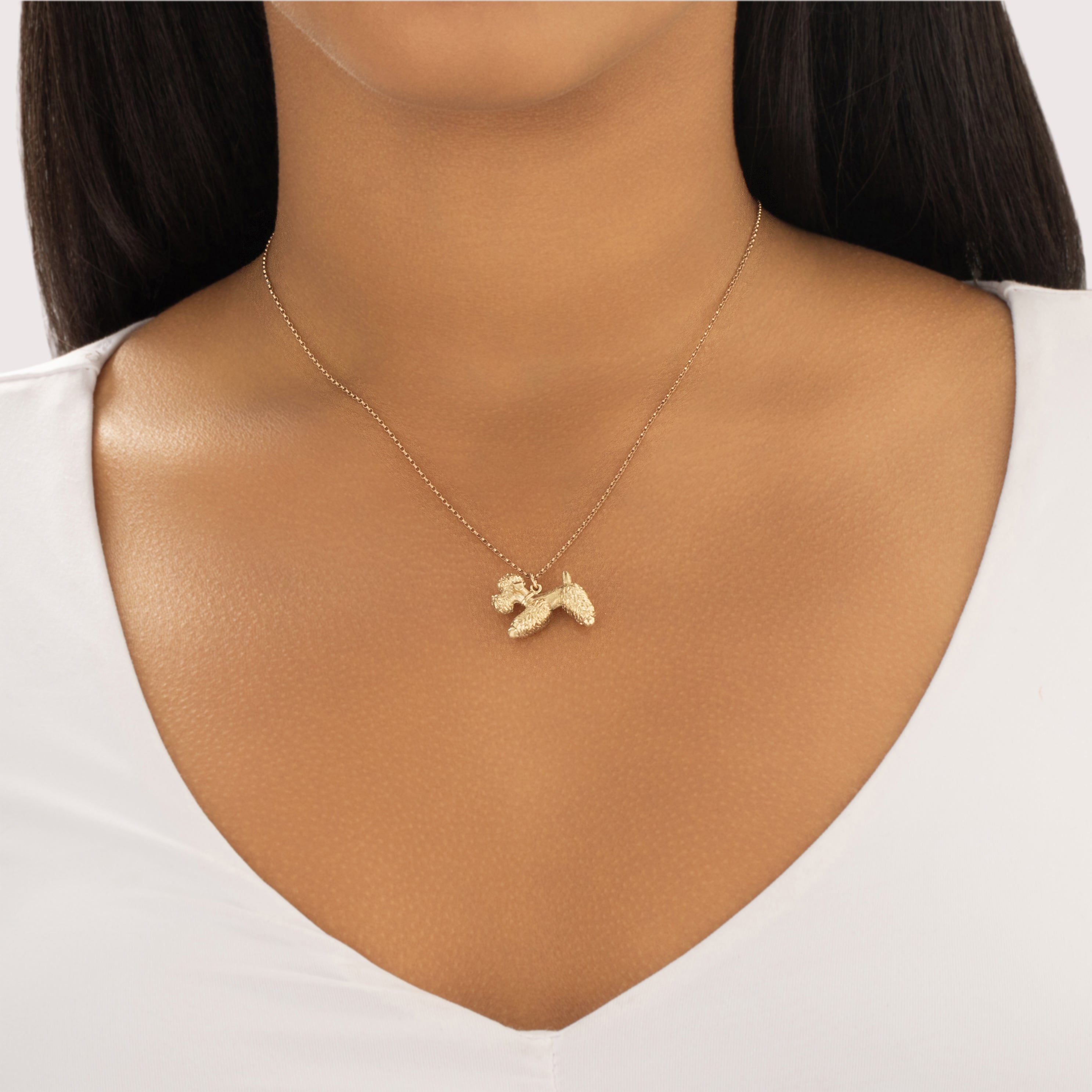 Vintage 14k Yellow Gold Adorable Textured Poodle Charm / Pendant - On model view
