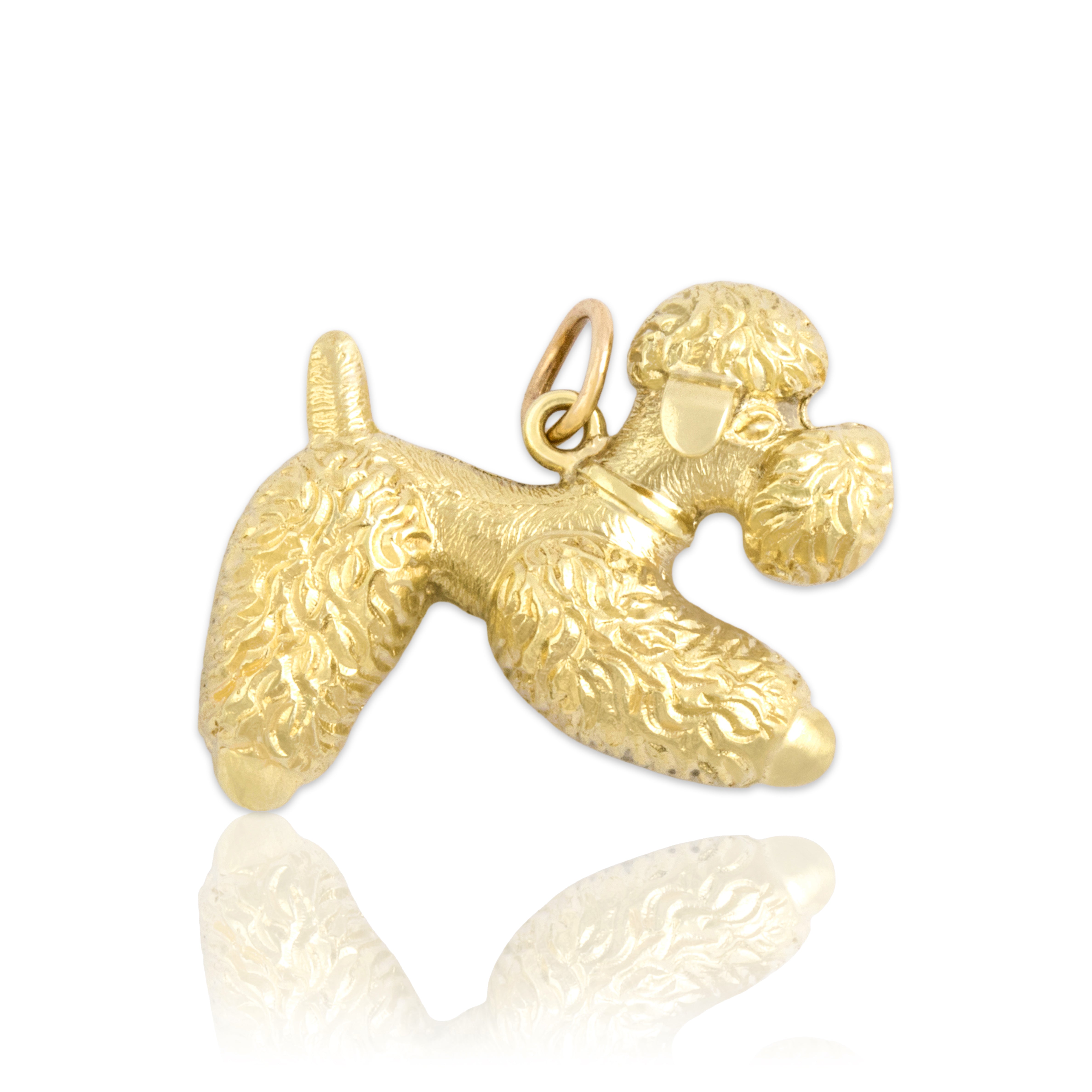 Vintage 14k Yellow Gold Adorable Textured Poodle Charm / Pendant - Close-up view