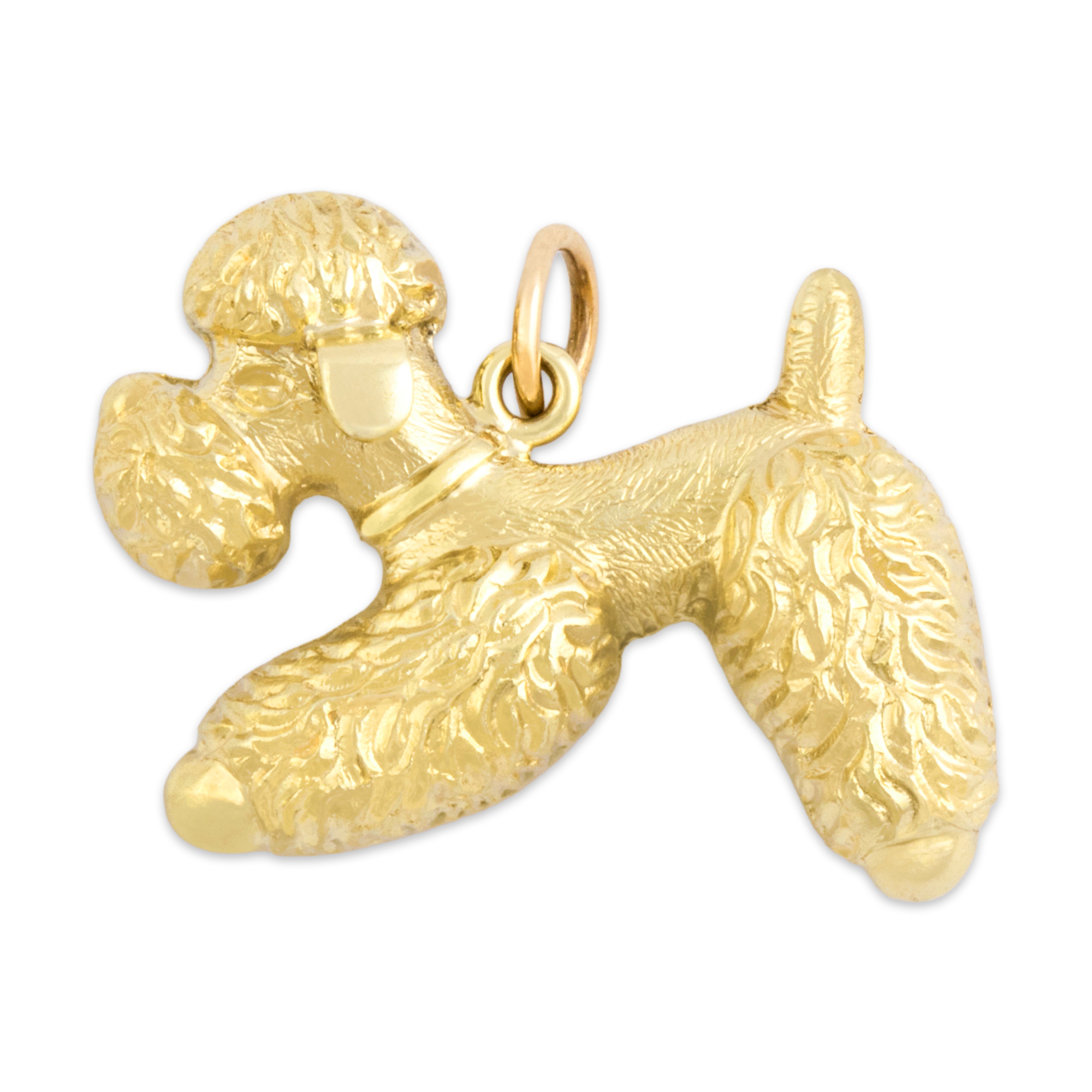 Vintage 14k Yellow Gold Adorable Textured Poodle Charm / Pendant - Overall view