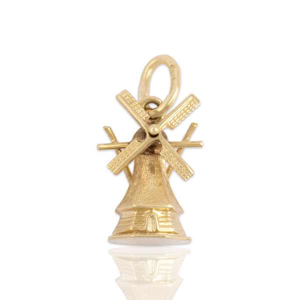 Vintage 14k Yellow Gold Articulating Peaceful Windmill Charm / Pendant