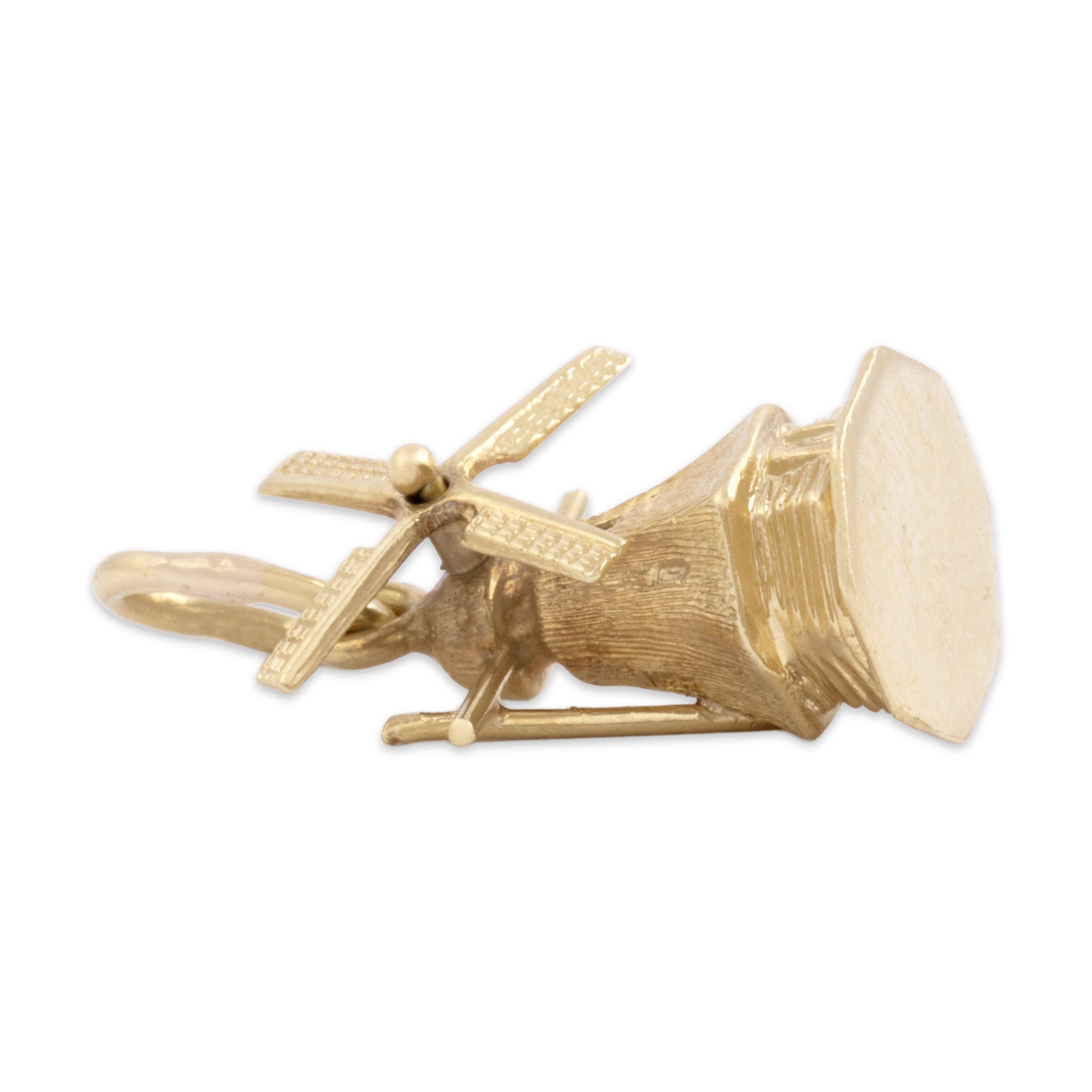 Vintage 14k Yellow Gold Articulating Peaceful Windmill Charm / Pendant - Side view