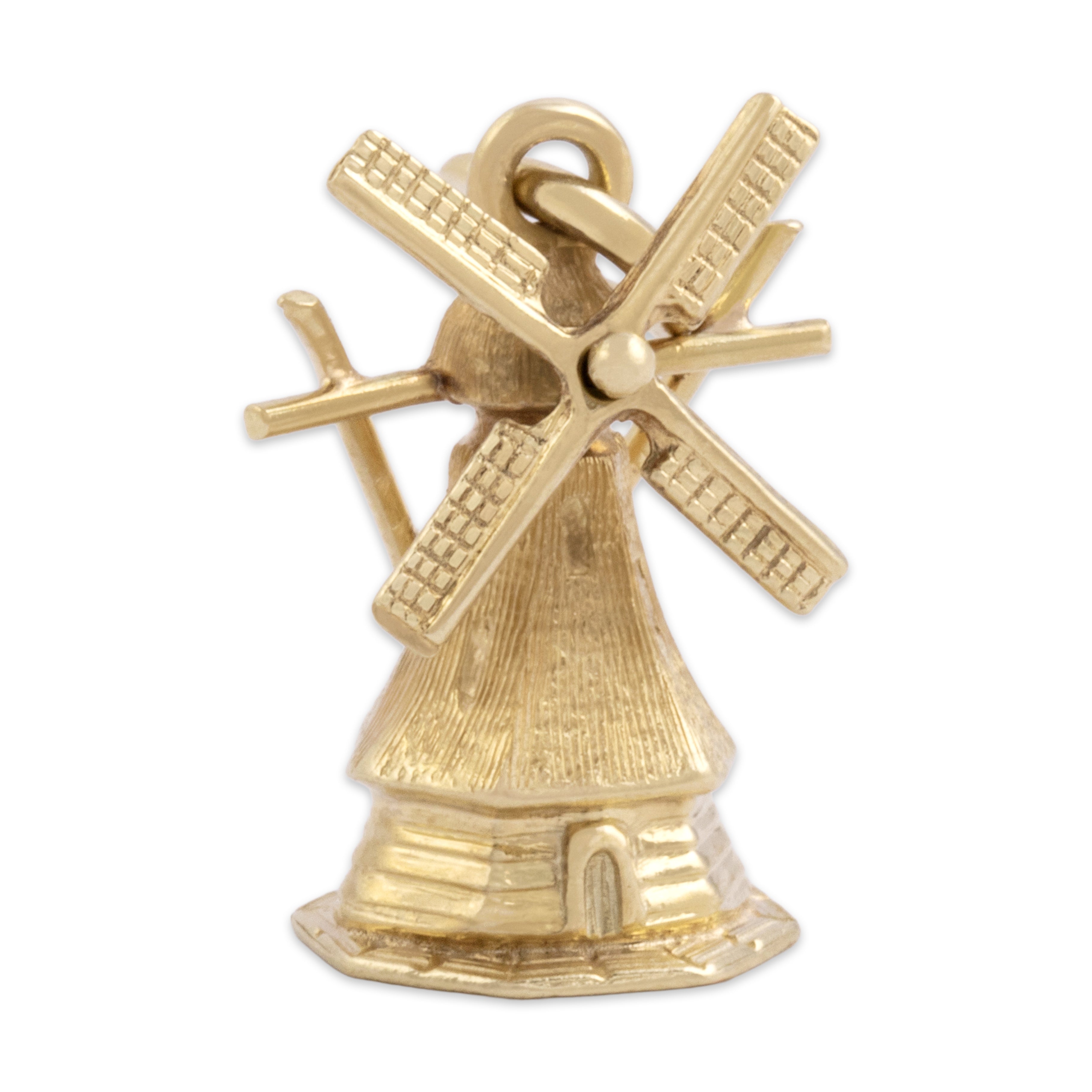 Vintage 14k Yellow Gold Articulating Peaceful Windmill Charm / Pendant - Overall view