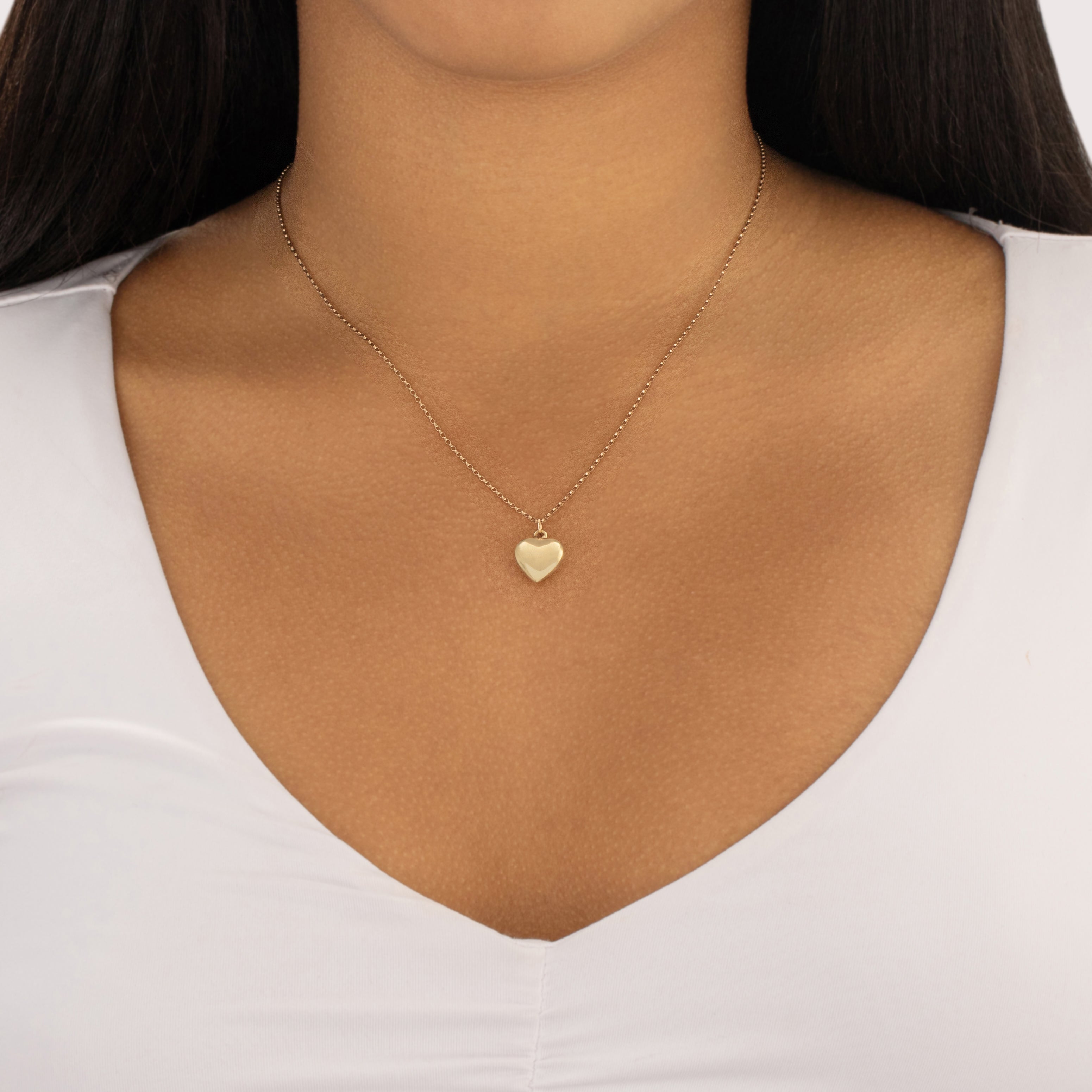 Vintage Small 14k Yellow Gold Adorable Heart Charm / Pendant - On model view