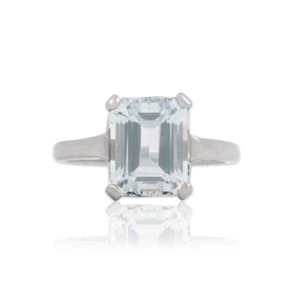 Vintage 14k White Gold 3.33ct Aquamarine Chic Emerald-Cut Solitaire Ring 6.75