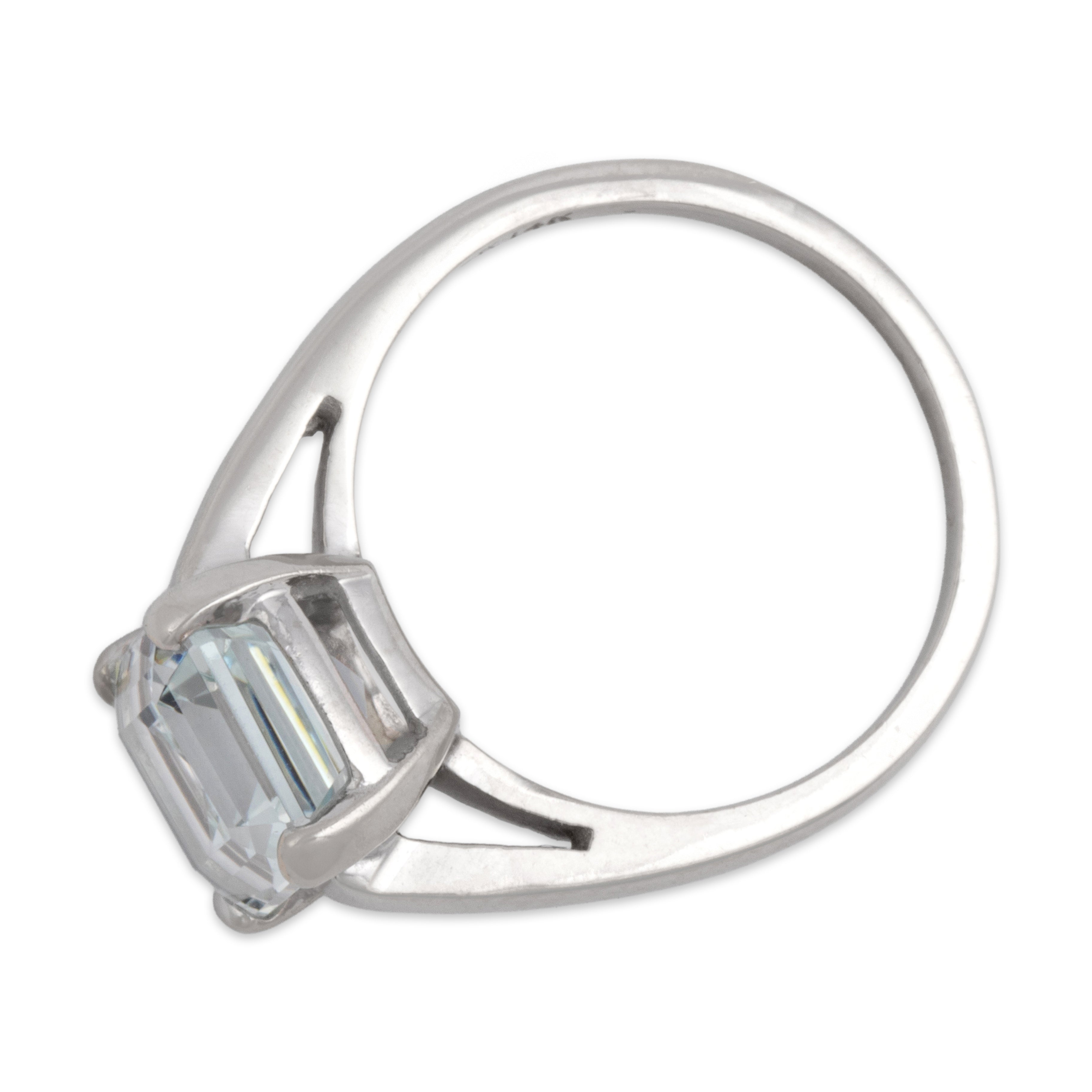 Vintage 14k White Gold 3.33ct Aquamarine Chic Emerald-Cut Solitaire Ring - Overall view