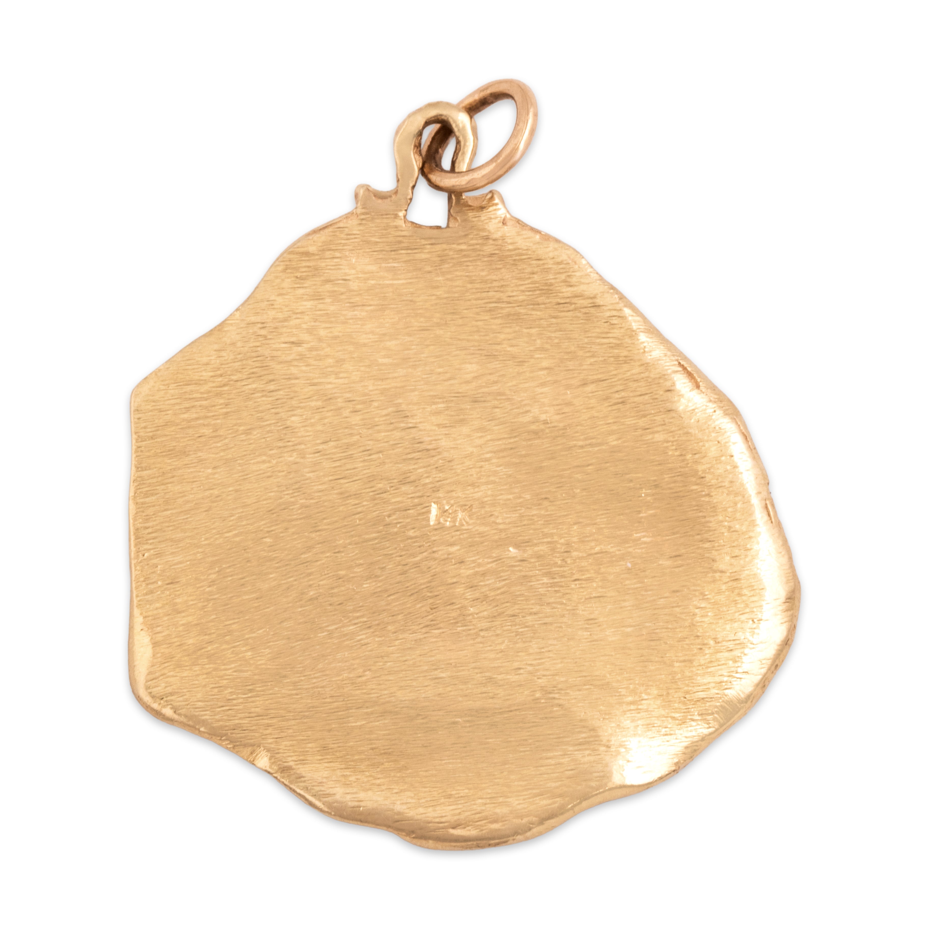 Vintage Large 14k Yellow Gold Aries Zodiac Ram Artistic Naturalistic Medallion Pendant - Back view